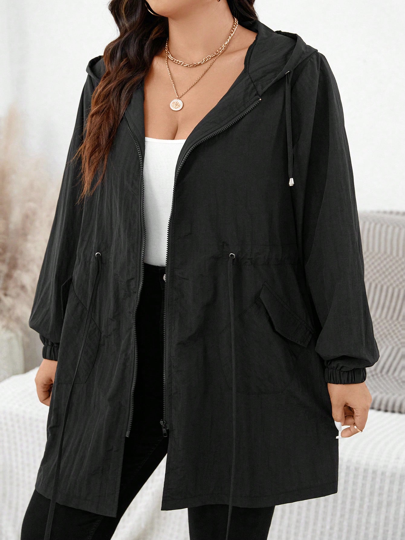 In Long Sleeve Plus Size Trench Coats