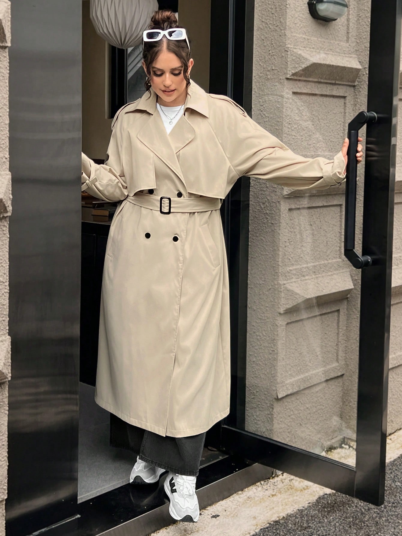 In Long Sleeve Plus Size Trench Coats