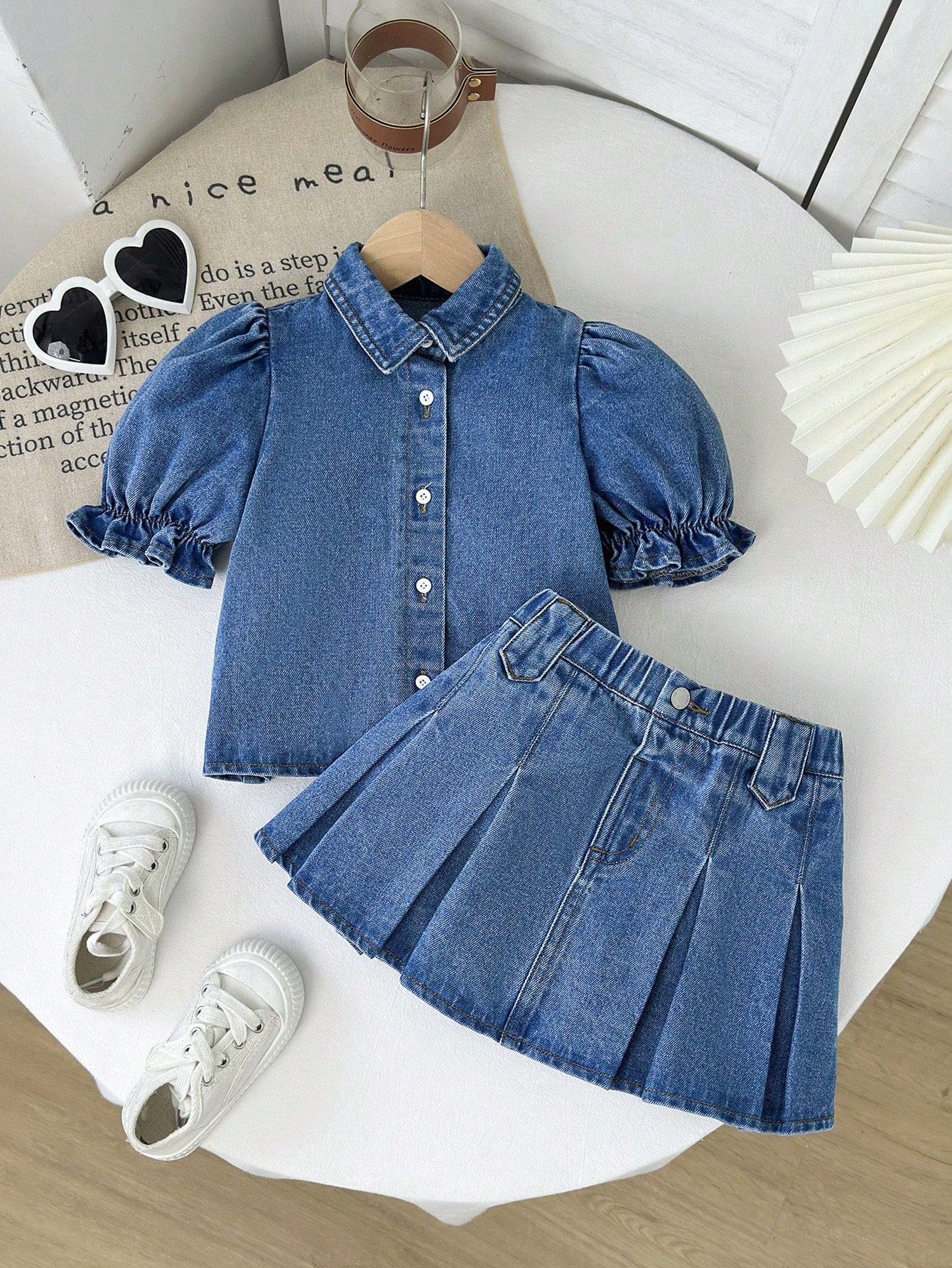 Young Girls Denim Two-piece Outfits