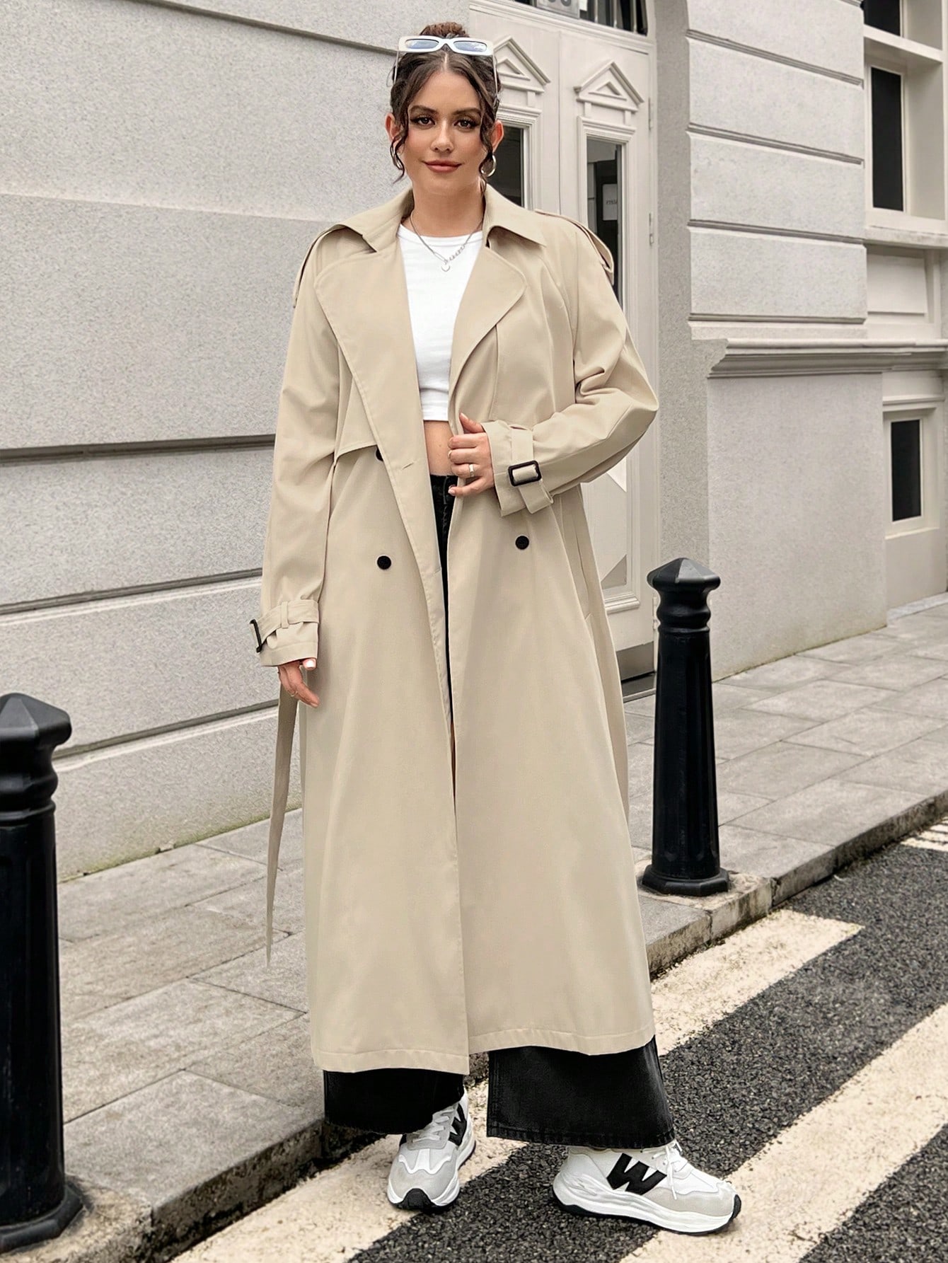 In Long Sleeve Plus Size Trench Coats