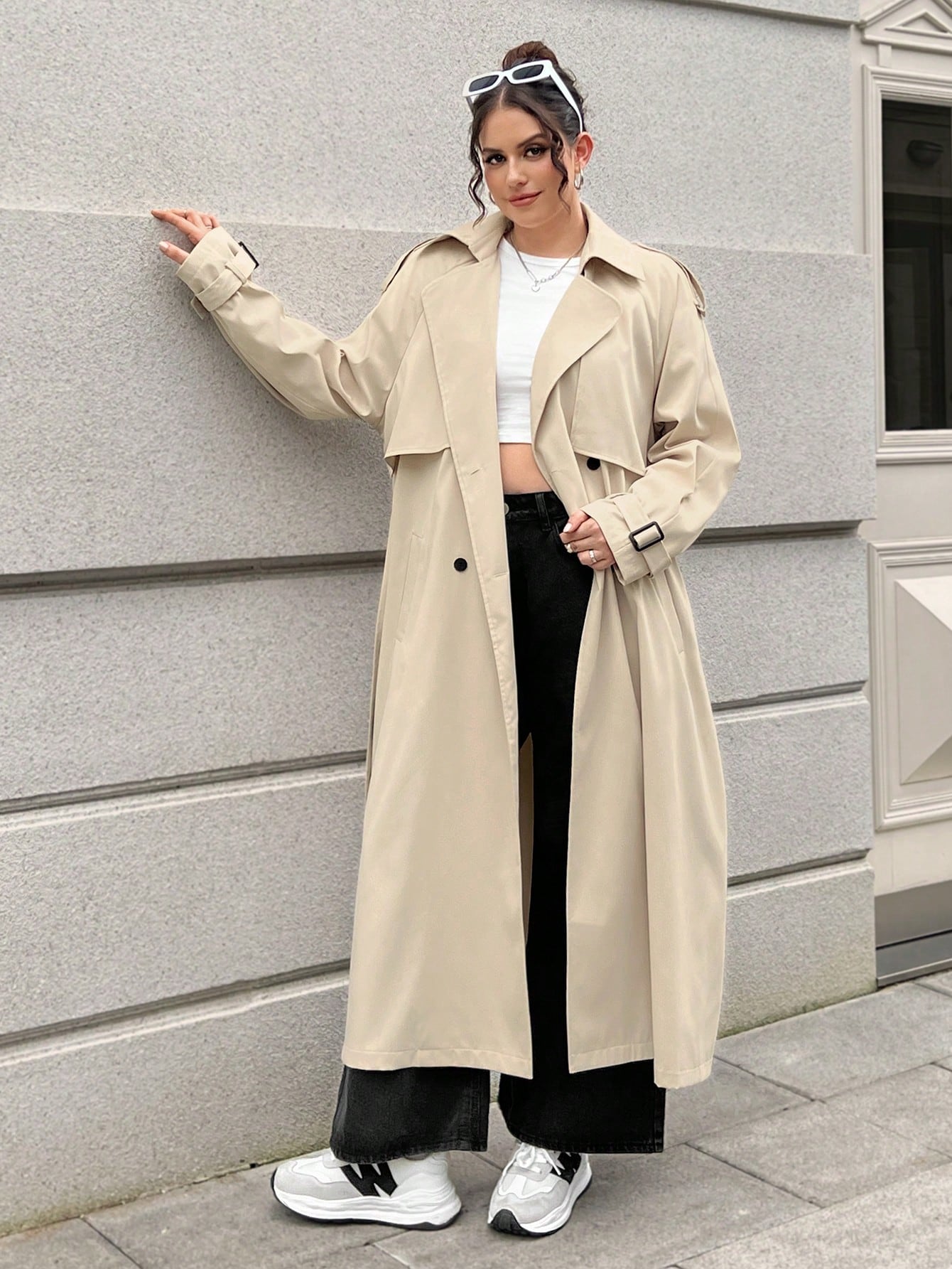 In Long Sleeve Plus Size Trench Coats