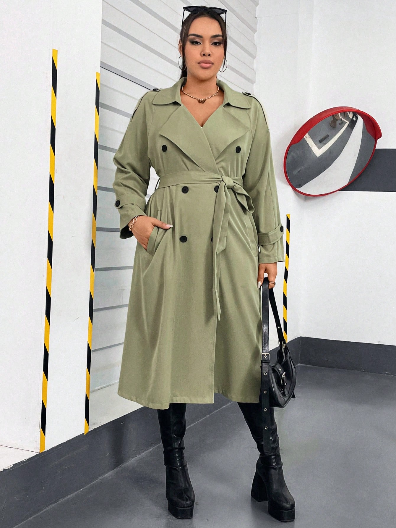 In Long Sleeve Plus Size Trench Coats