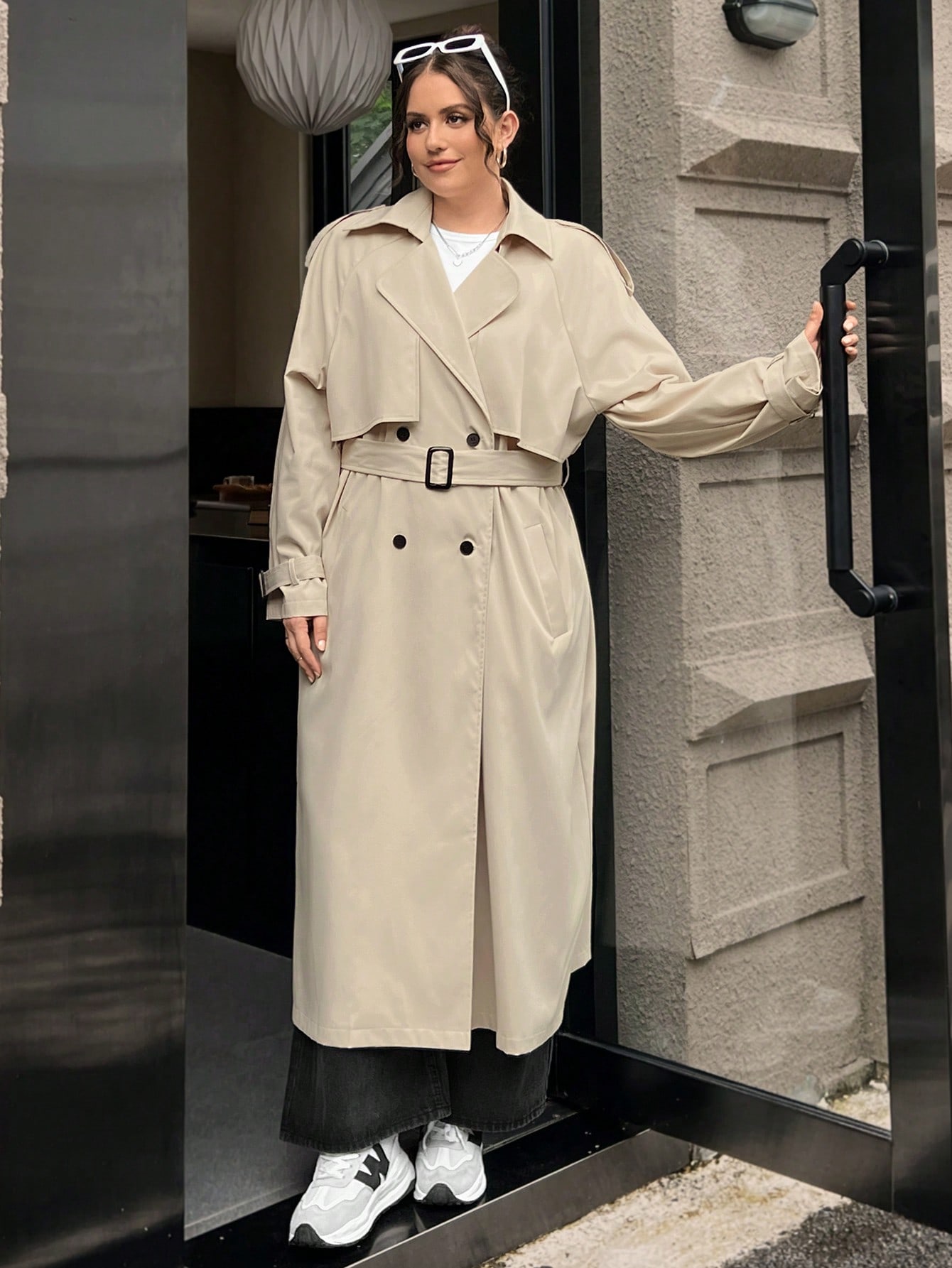 In Long Sleeve Plus Size Trench Coats