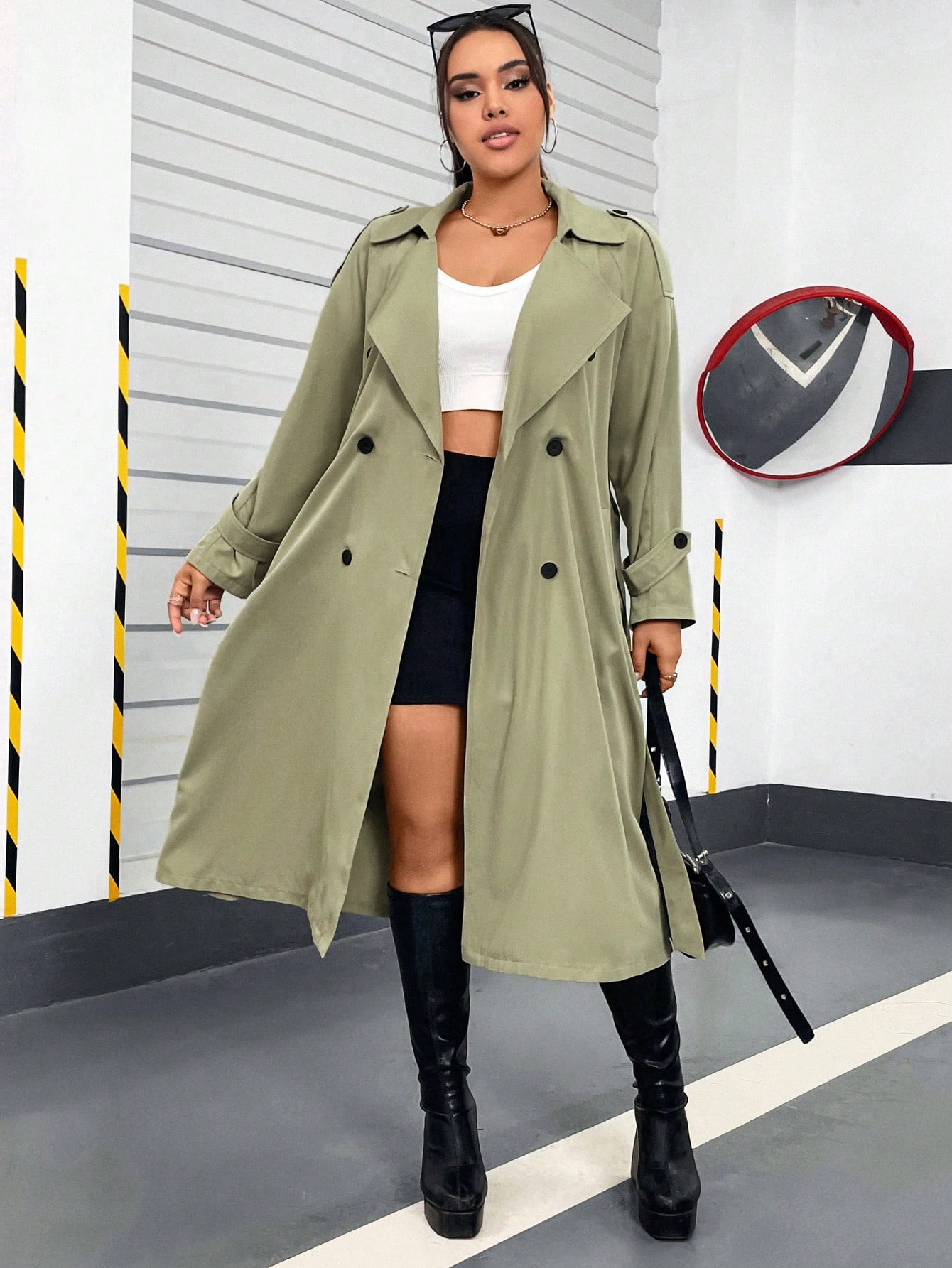 In Long Sleeve Plus Size Trench Coats