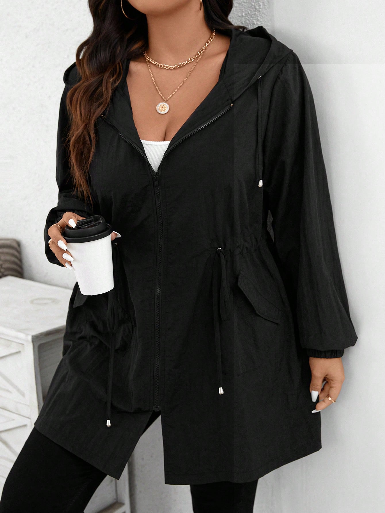 In Long Sleeve Plus Size Trench Coats