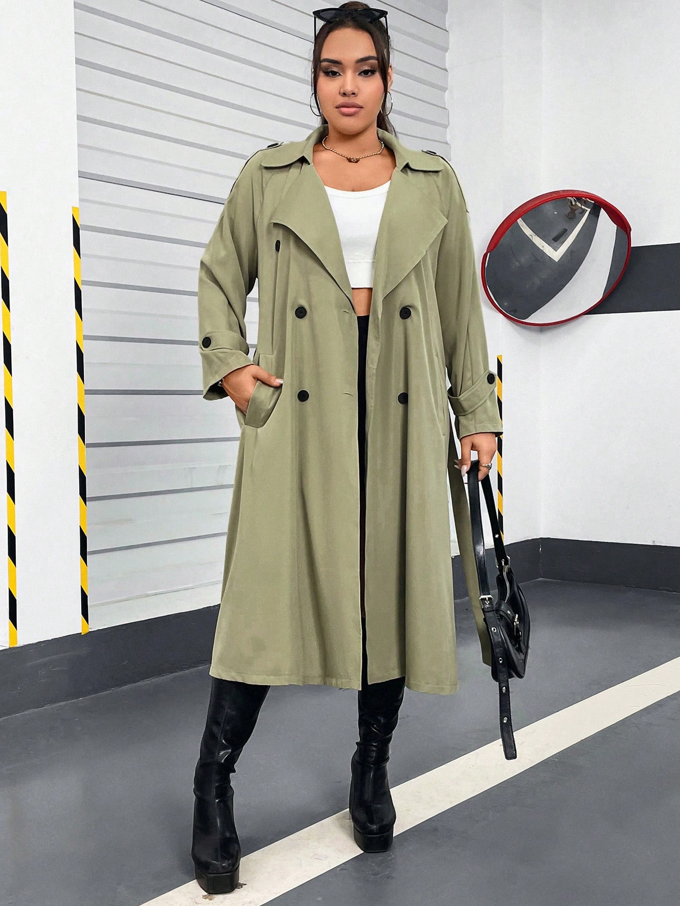 In Long Sleeve Plus Size Trench Coats