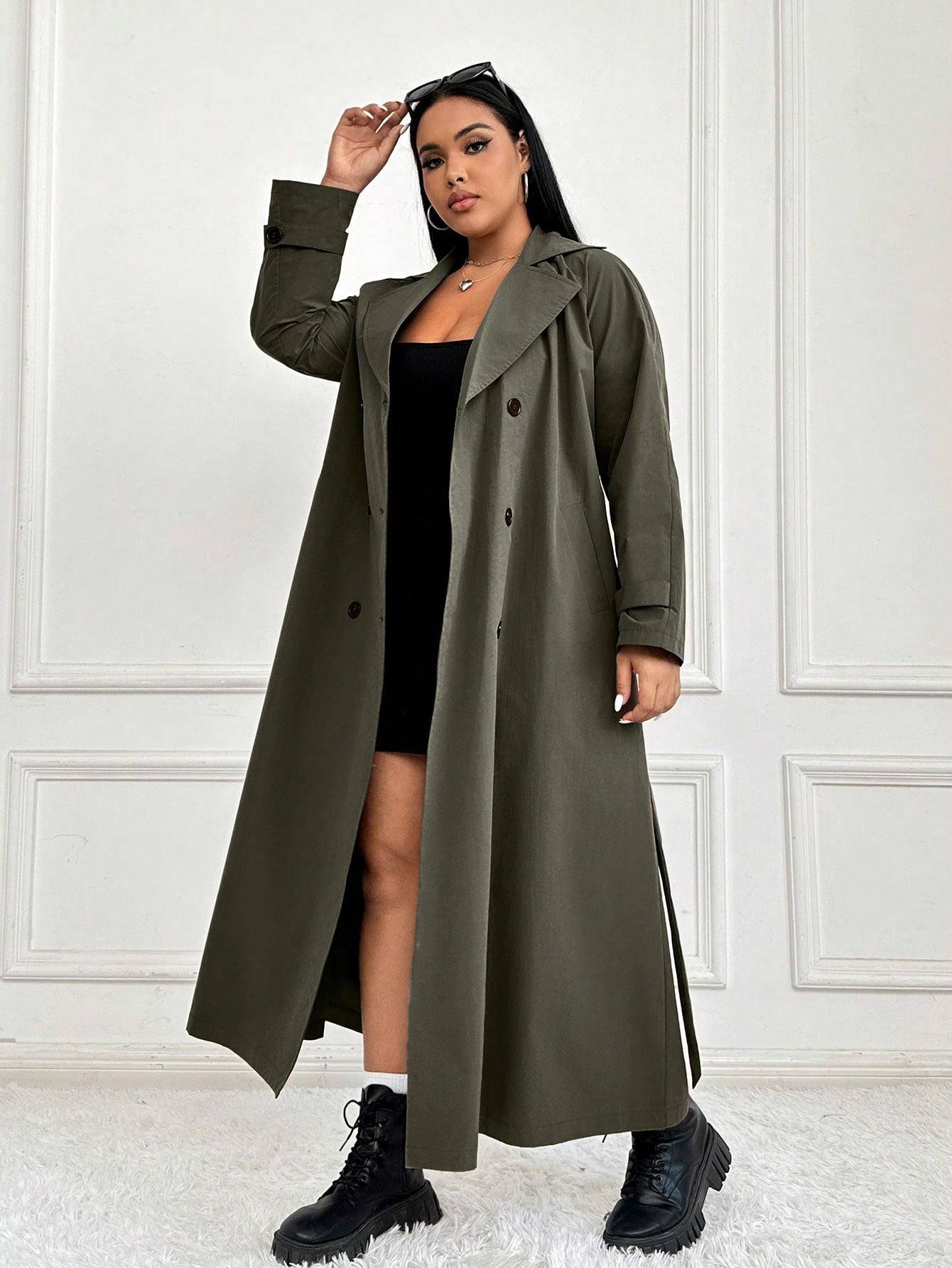 In Long Sleeve Plus Size Trench Coats