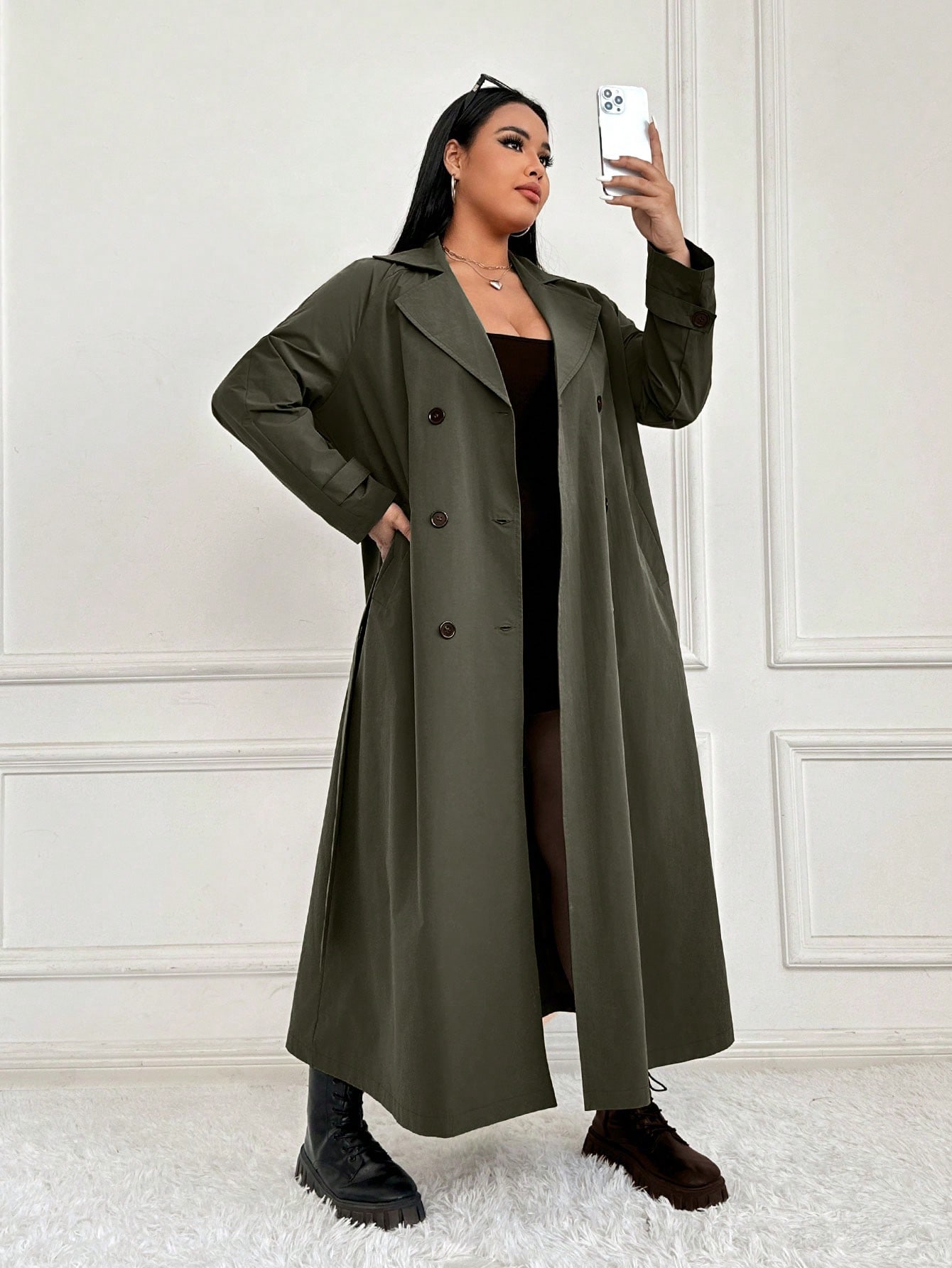 In Long Sleeve Plus Size Trench Coats