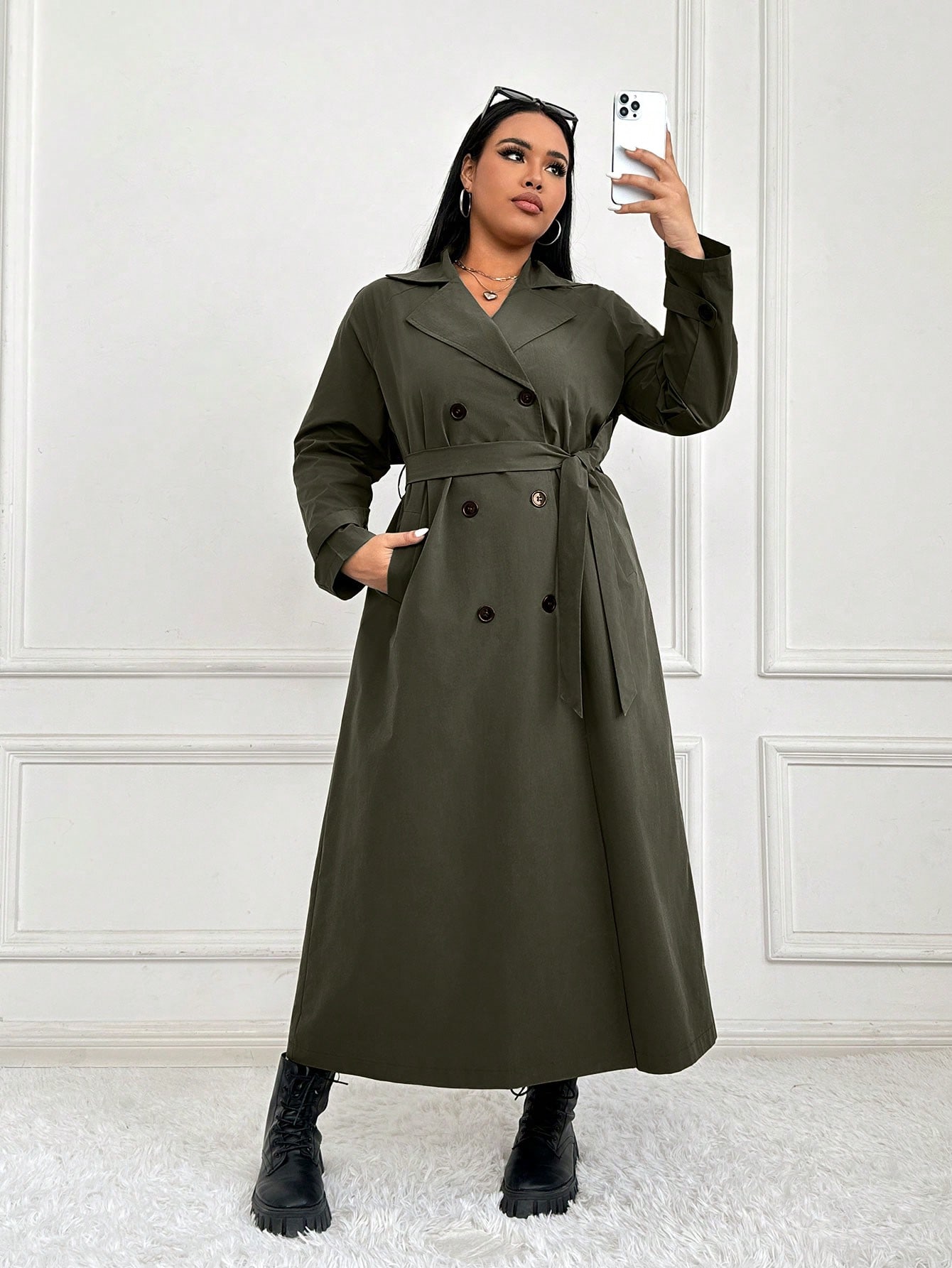 In Long Sleeve Plus Size Trench Coats