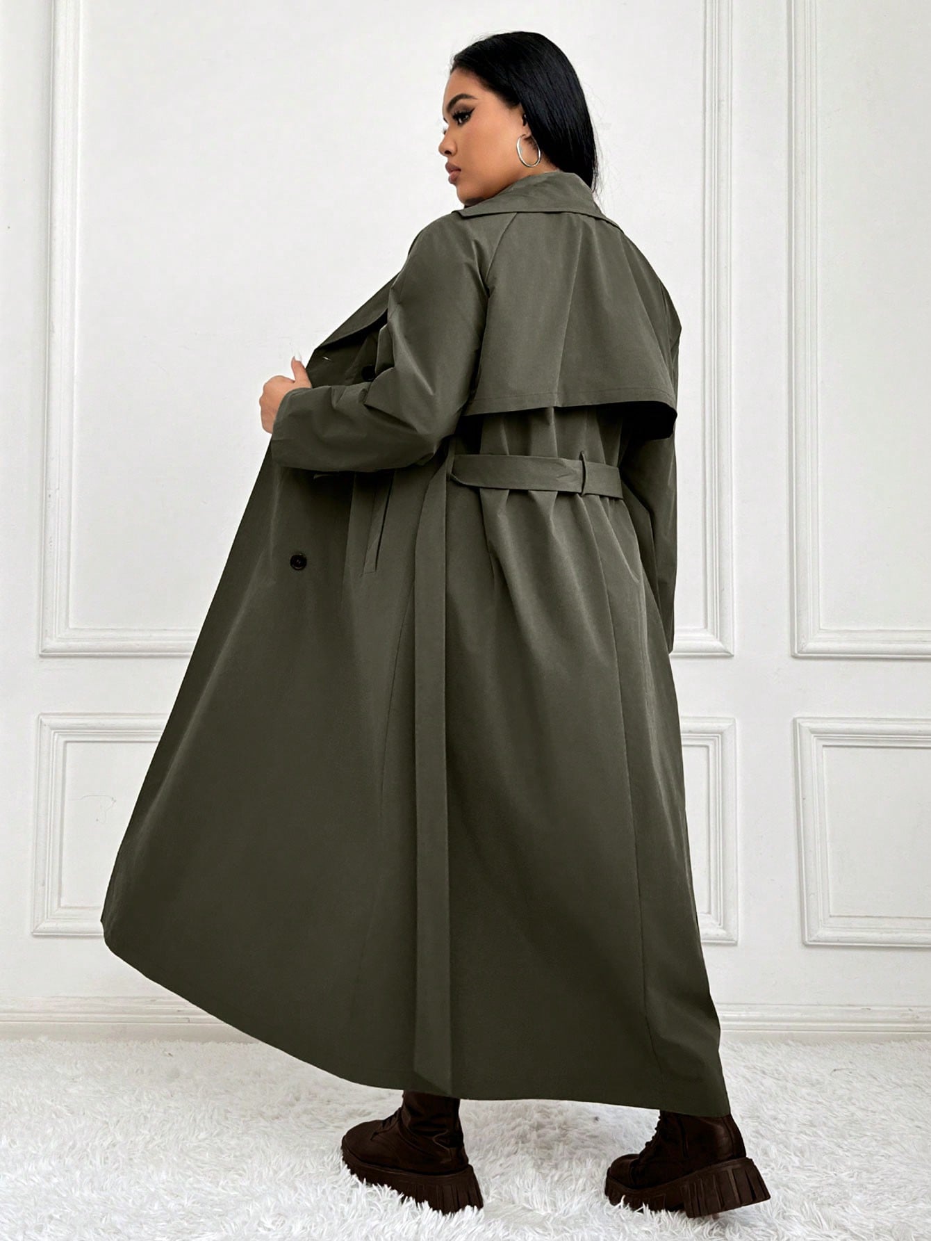 In Long Sleeve Plus Size Trench Coats