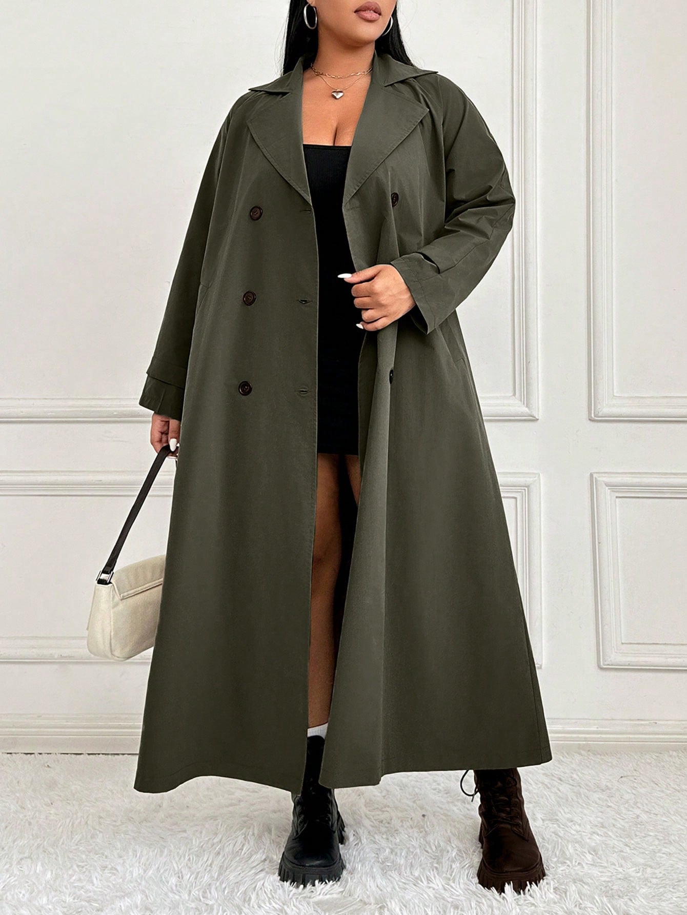 In Long Sleeve Plus Size Trench Coats