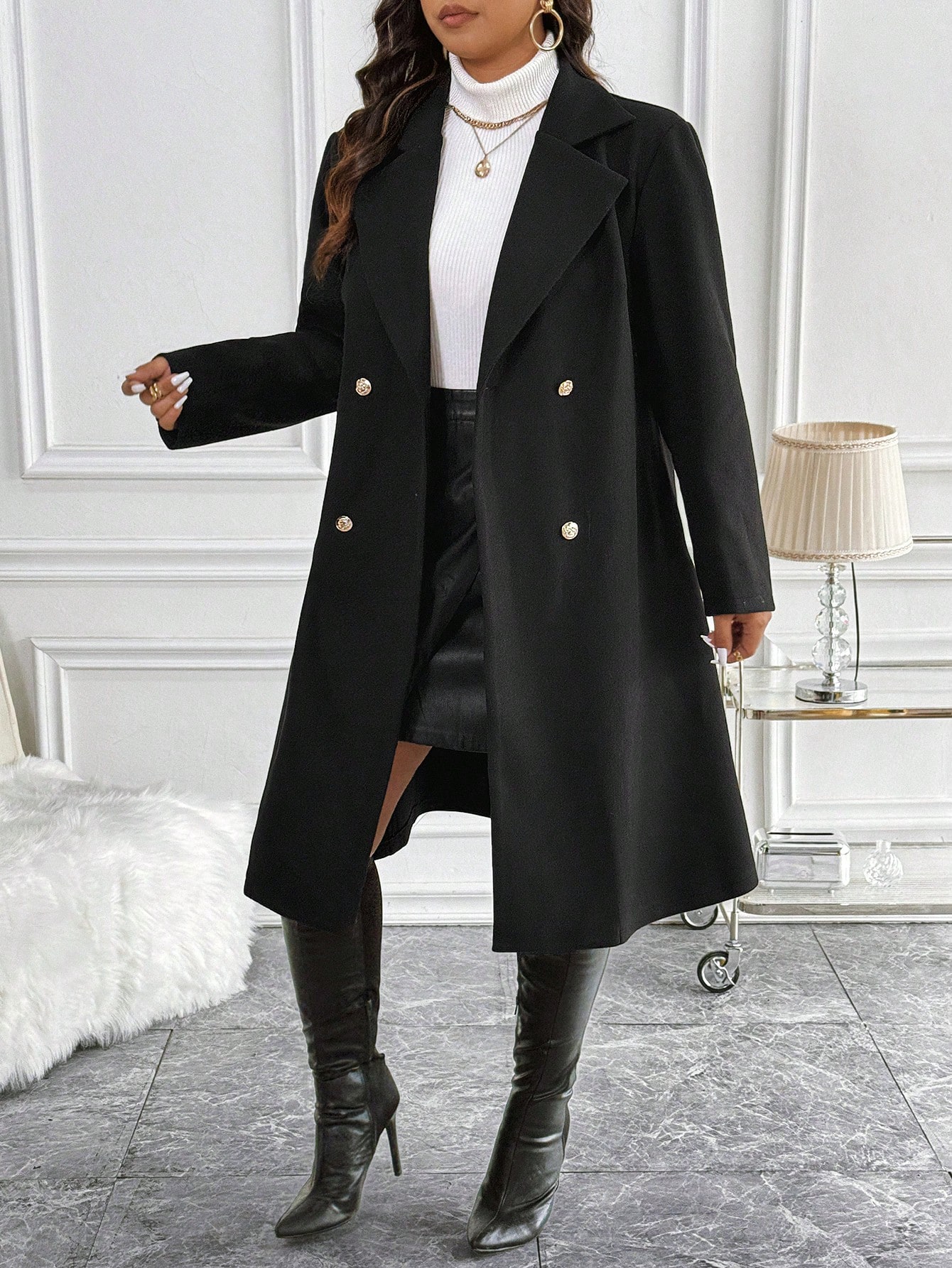 In Long Sleeve Plus Size Overcoats