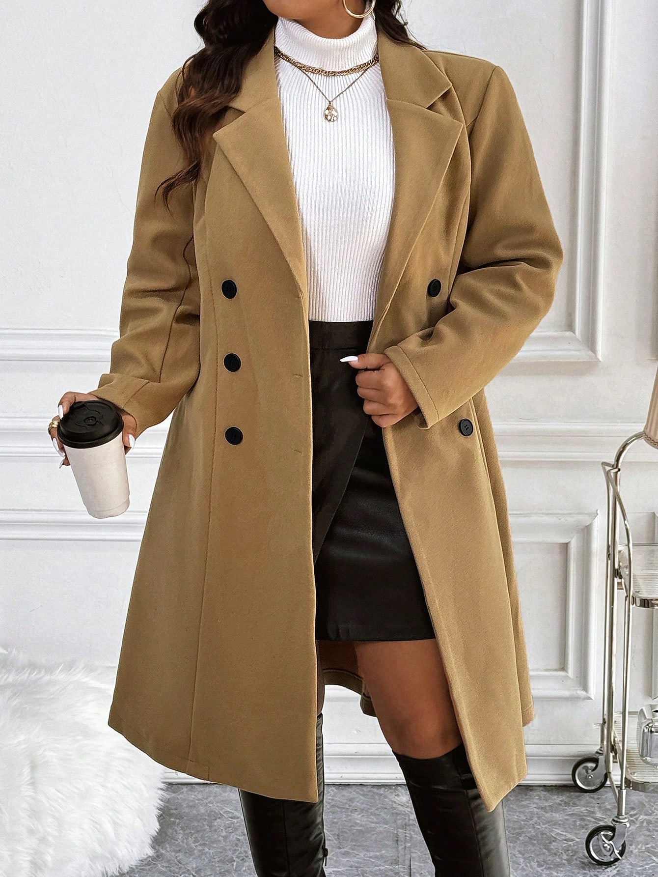 In Long Sleeve Plus Size Overcoats