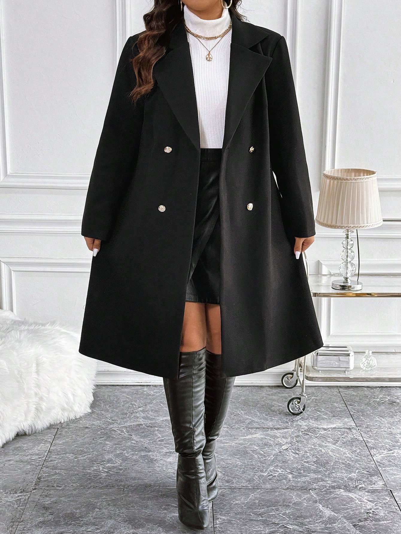 In Long Sleeve Plus Size Overcoats