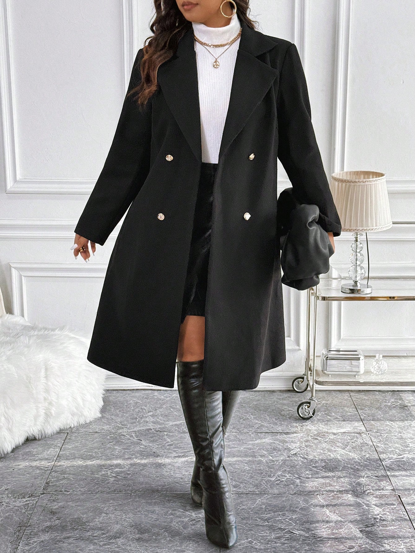 In Long Sleeve Plus Size Overcoats