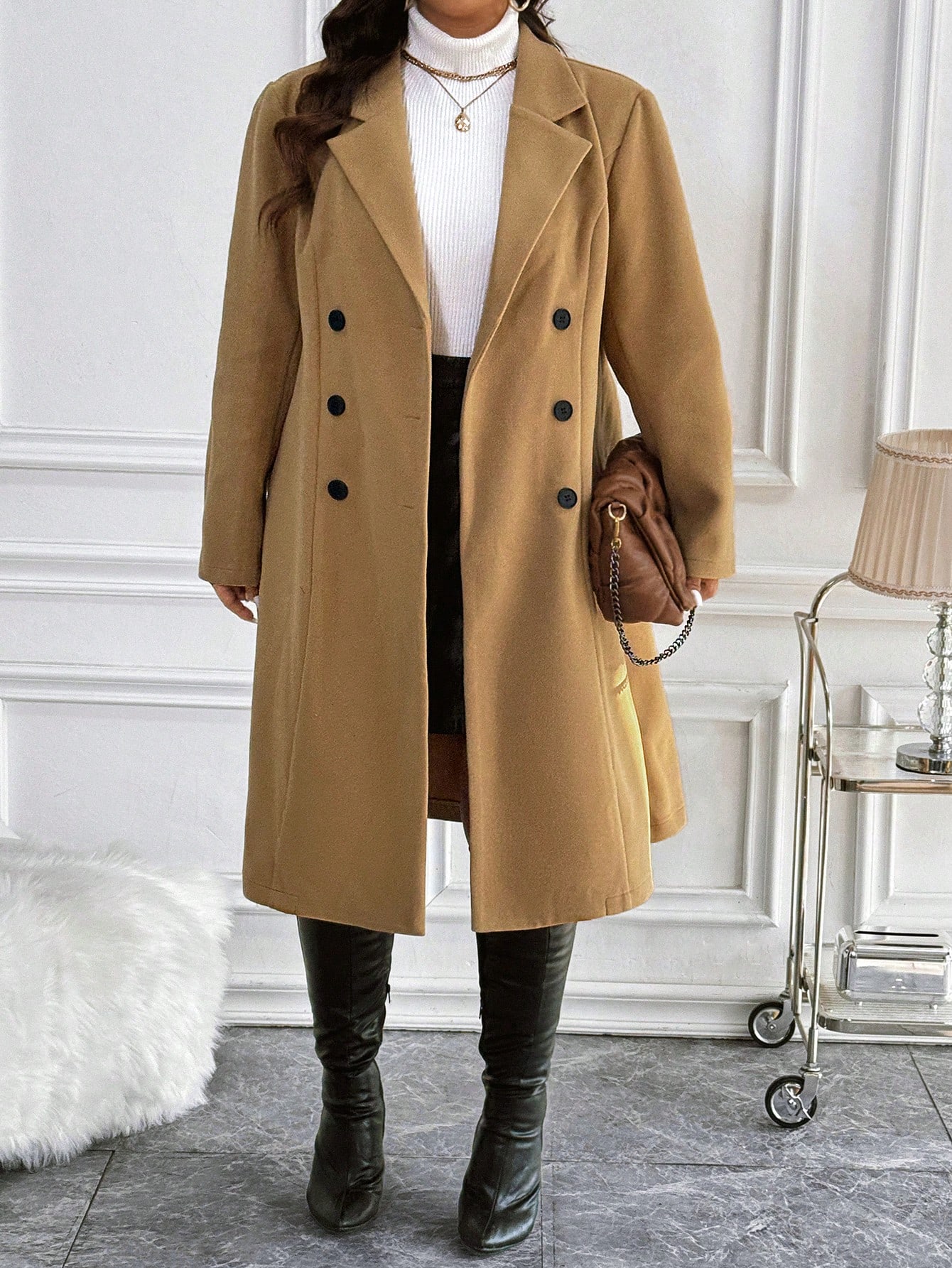 In Long Sleeve Plus Size Overcoats