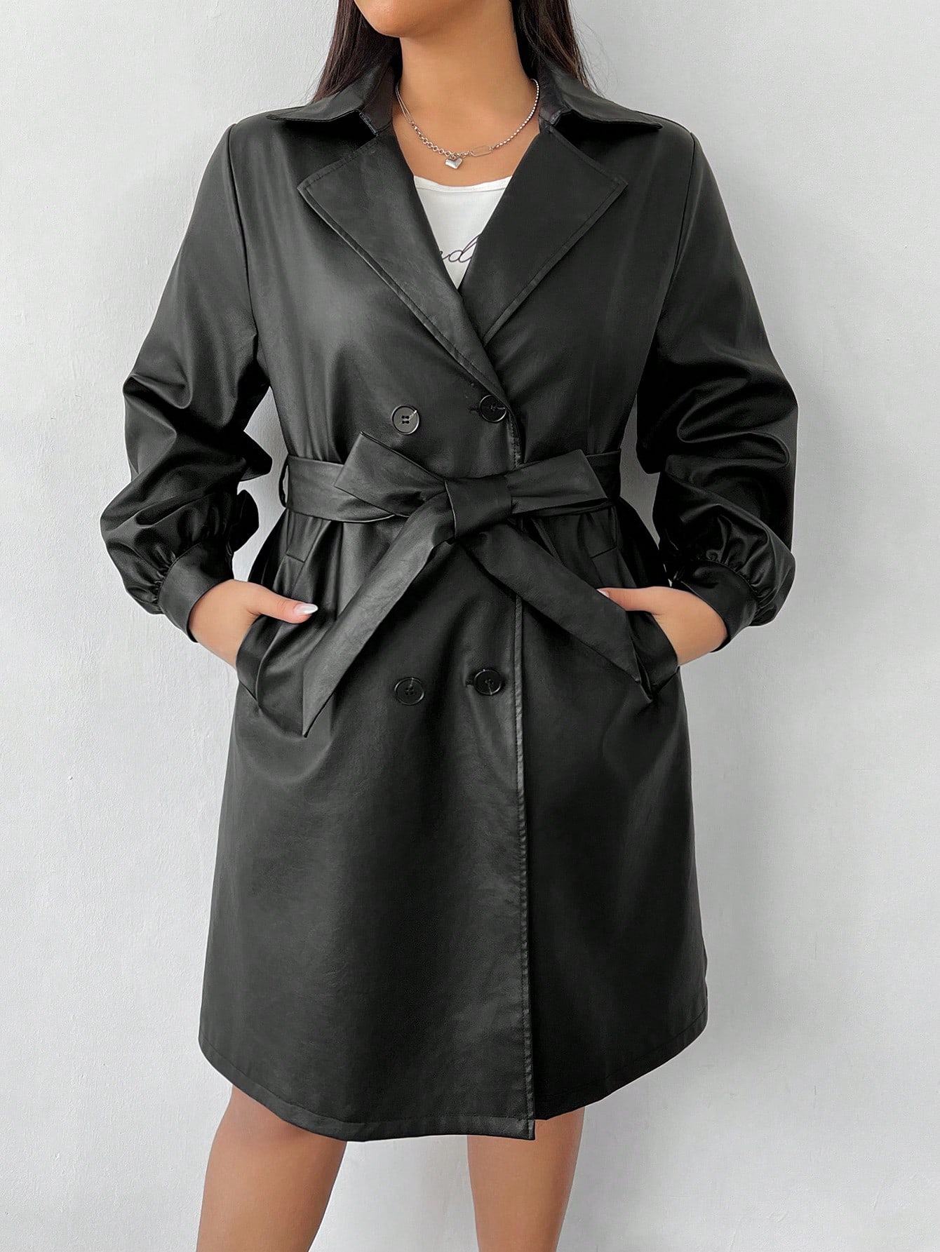 In Long Sleeve Plus Size Trench Coats