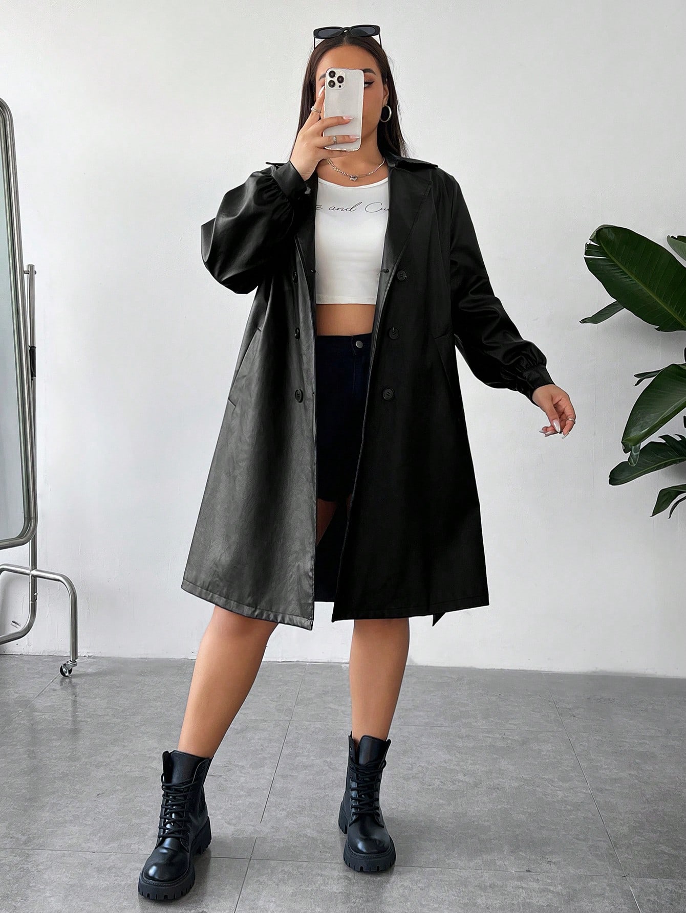 In Long Sleeve Plus Size Trench Coats