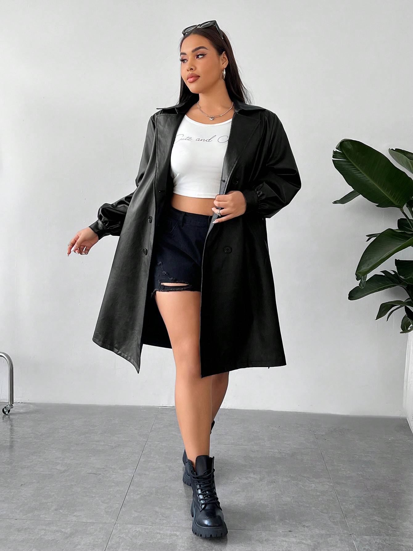 In Long Sleeve Plus Size Trench Coats