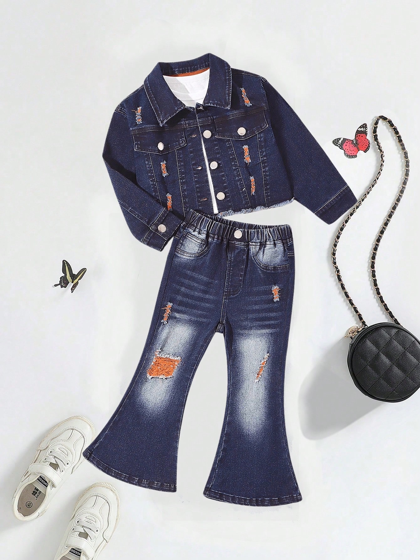 Young Girls Denim Two-piece Outfits