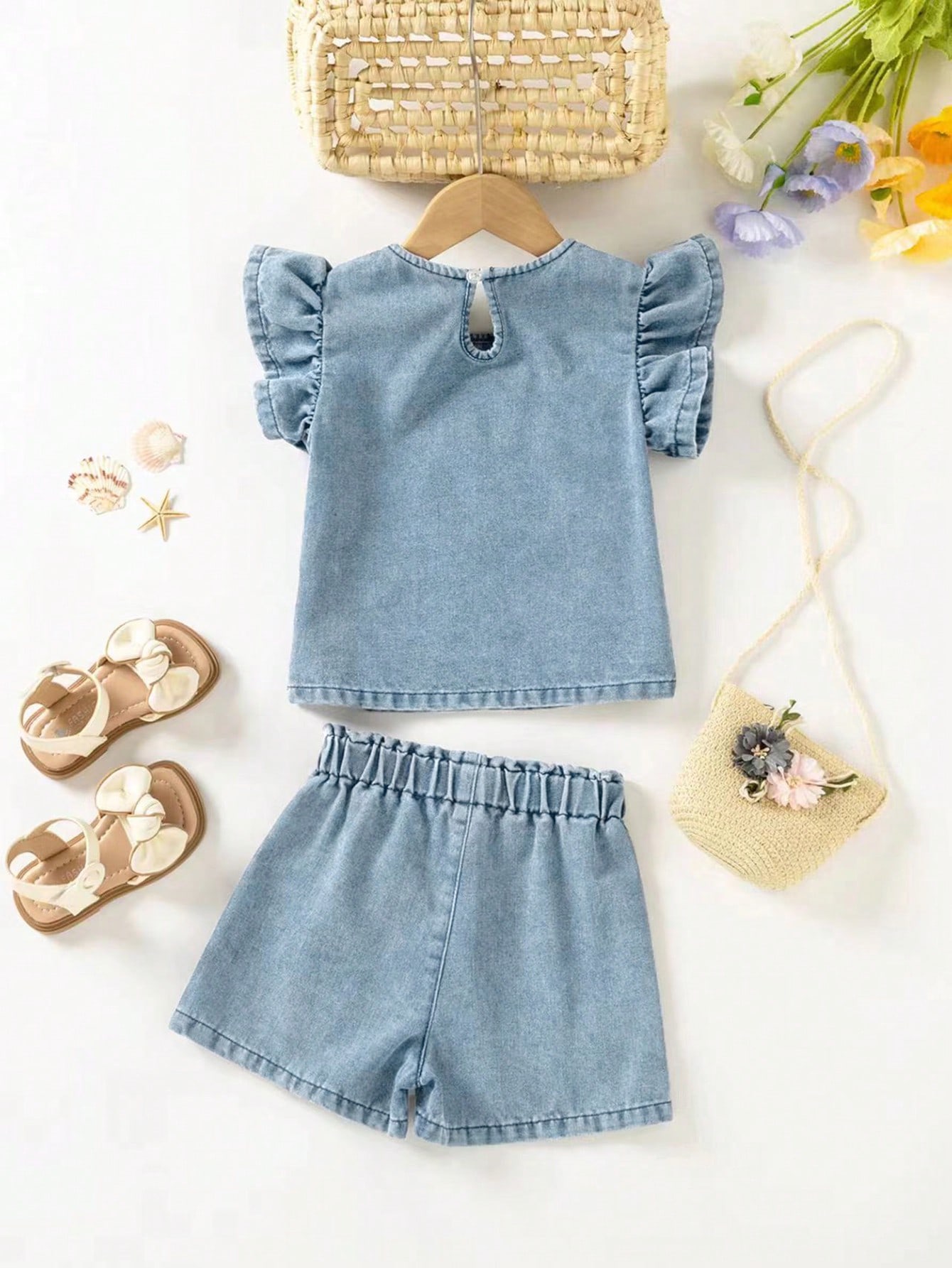 Young Girls Denim Two-piece Outfits