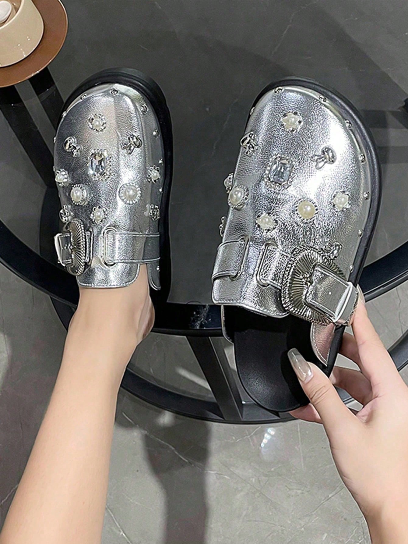 In Silver Women Flats