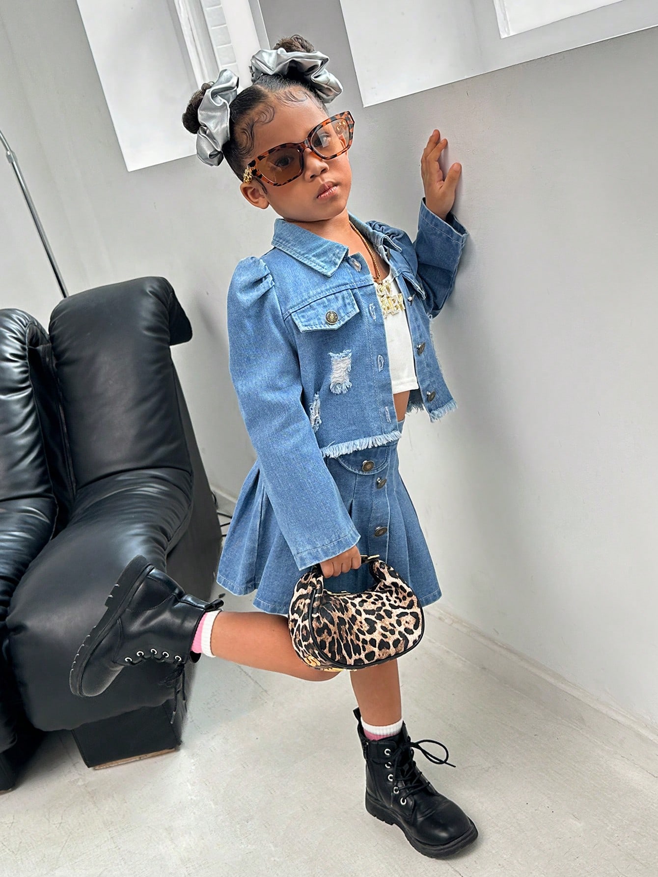 Young Girls Denim Two-piece Outfits