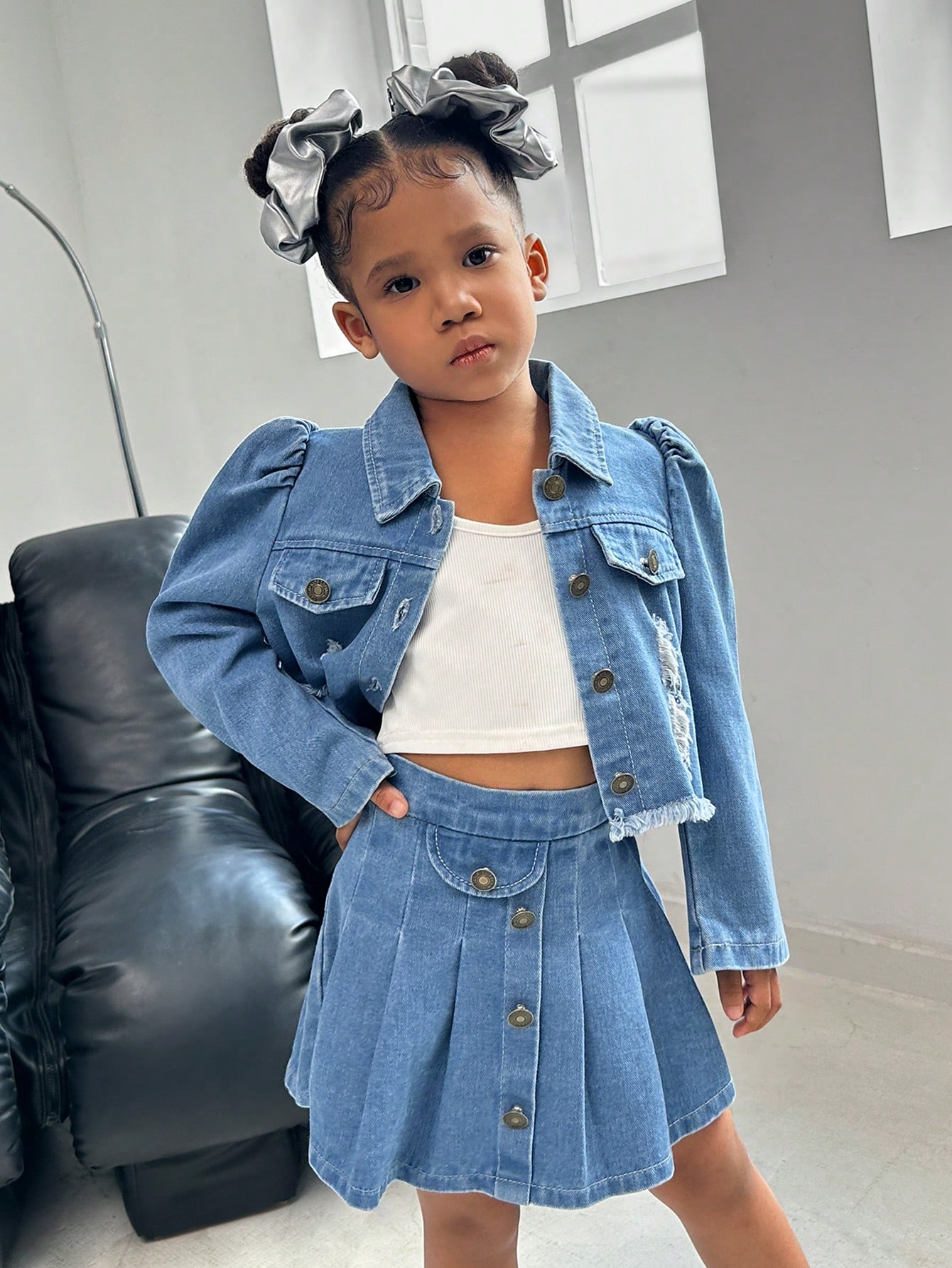 Young Girls Denim Two-piece Outfits