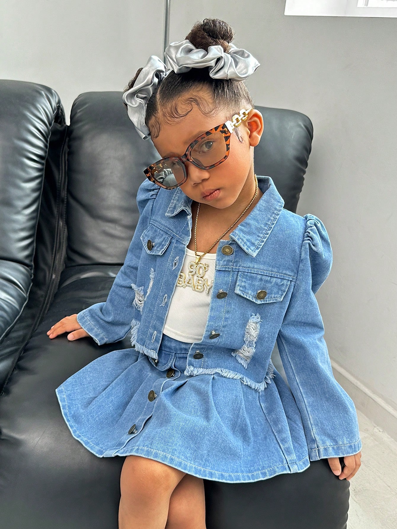 Young Girls Denim Two-piece Outfits