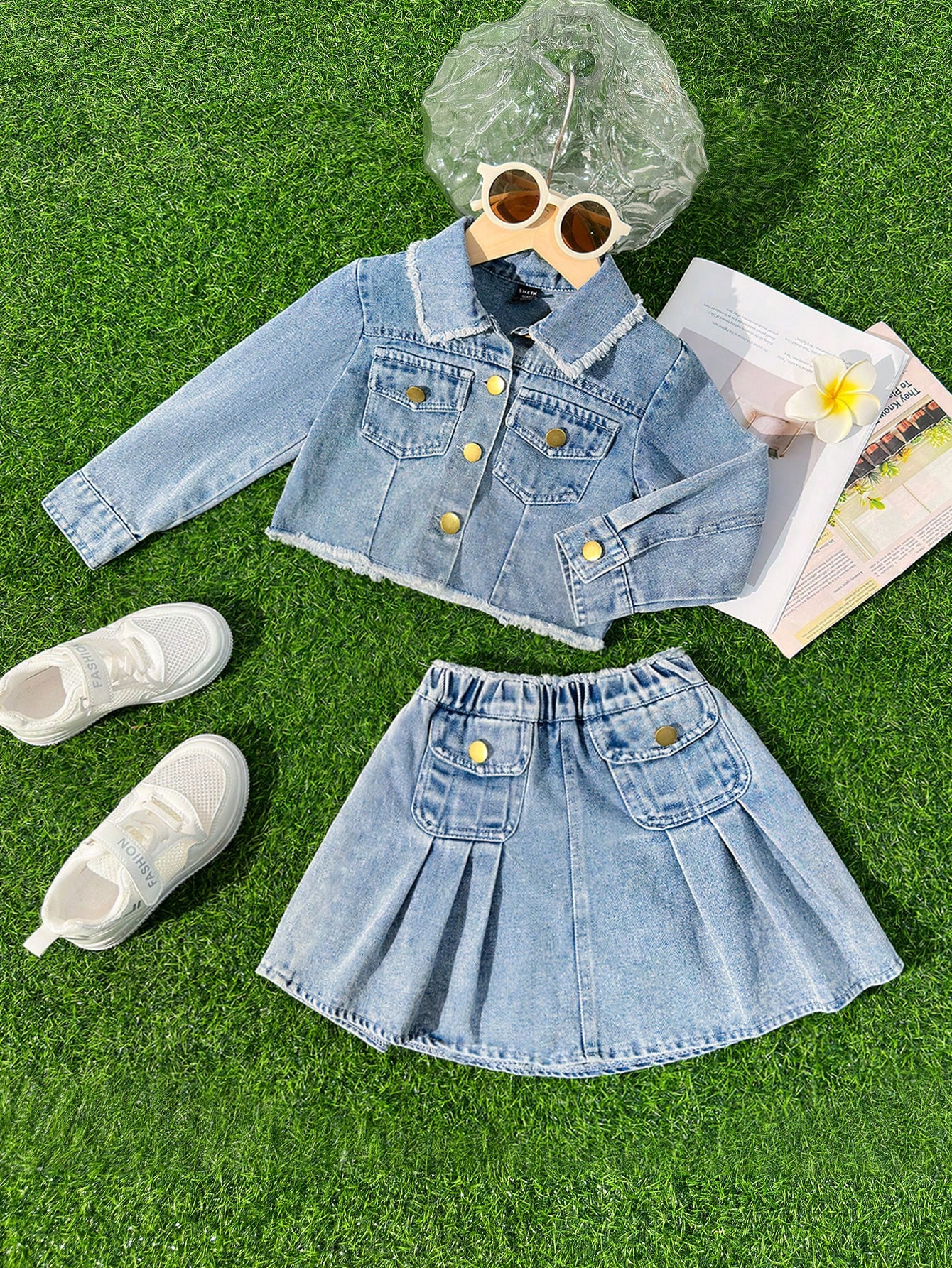 Young Girls Denim Two-piece Outfits