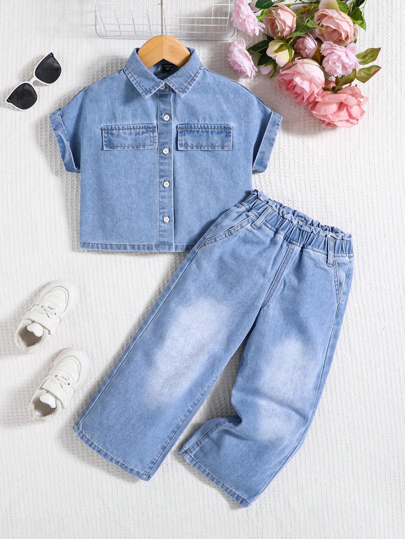 Young Girls Denim Two-piece Outfits