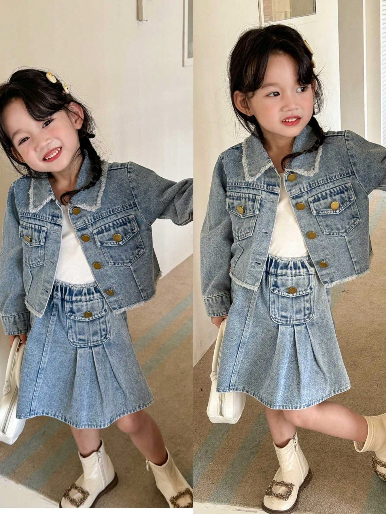 Young Girls Denim Two-piece Outfits