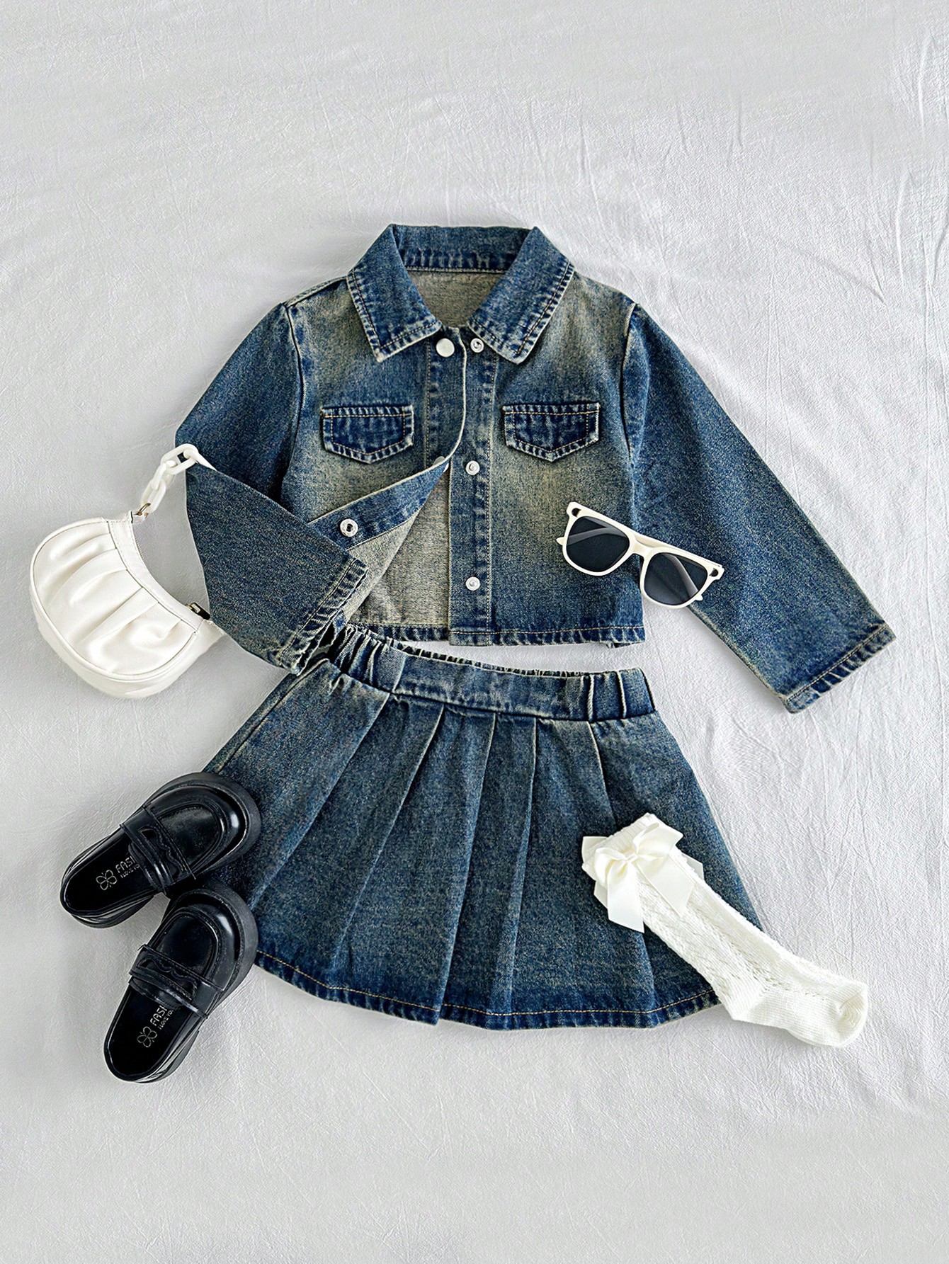 Young Girls Denim Two-piece Outfits