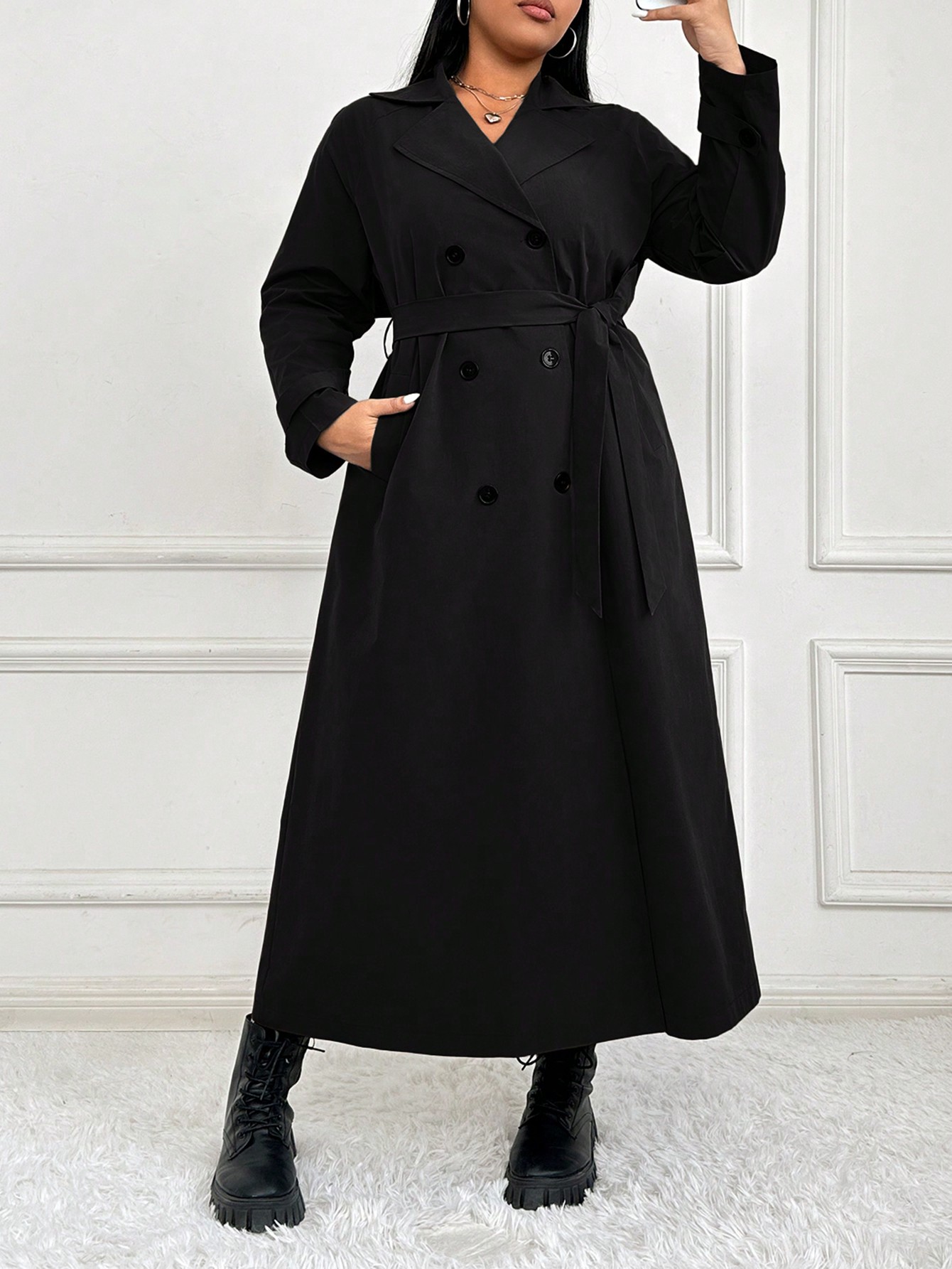 In Long Sleeve Plus Size Trench Coats