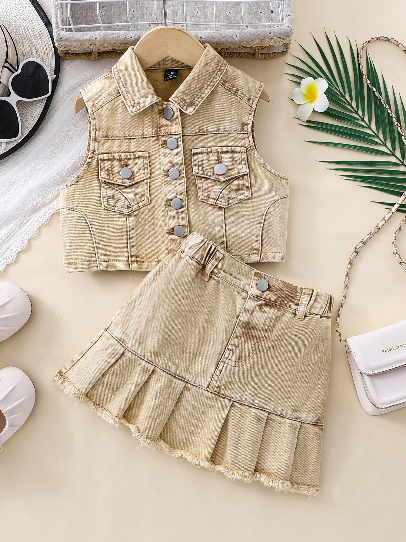 Young Girls Denim Two-piece Outfits