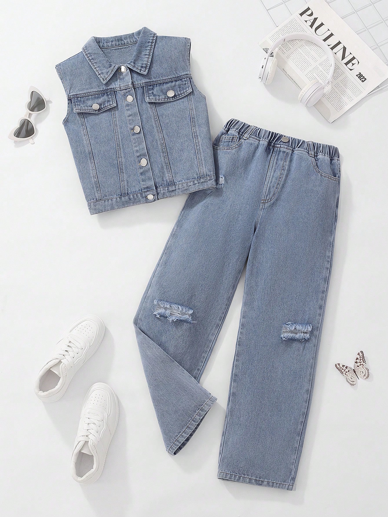 Tween Girls Denim Two-piece Outfits