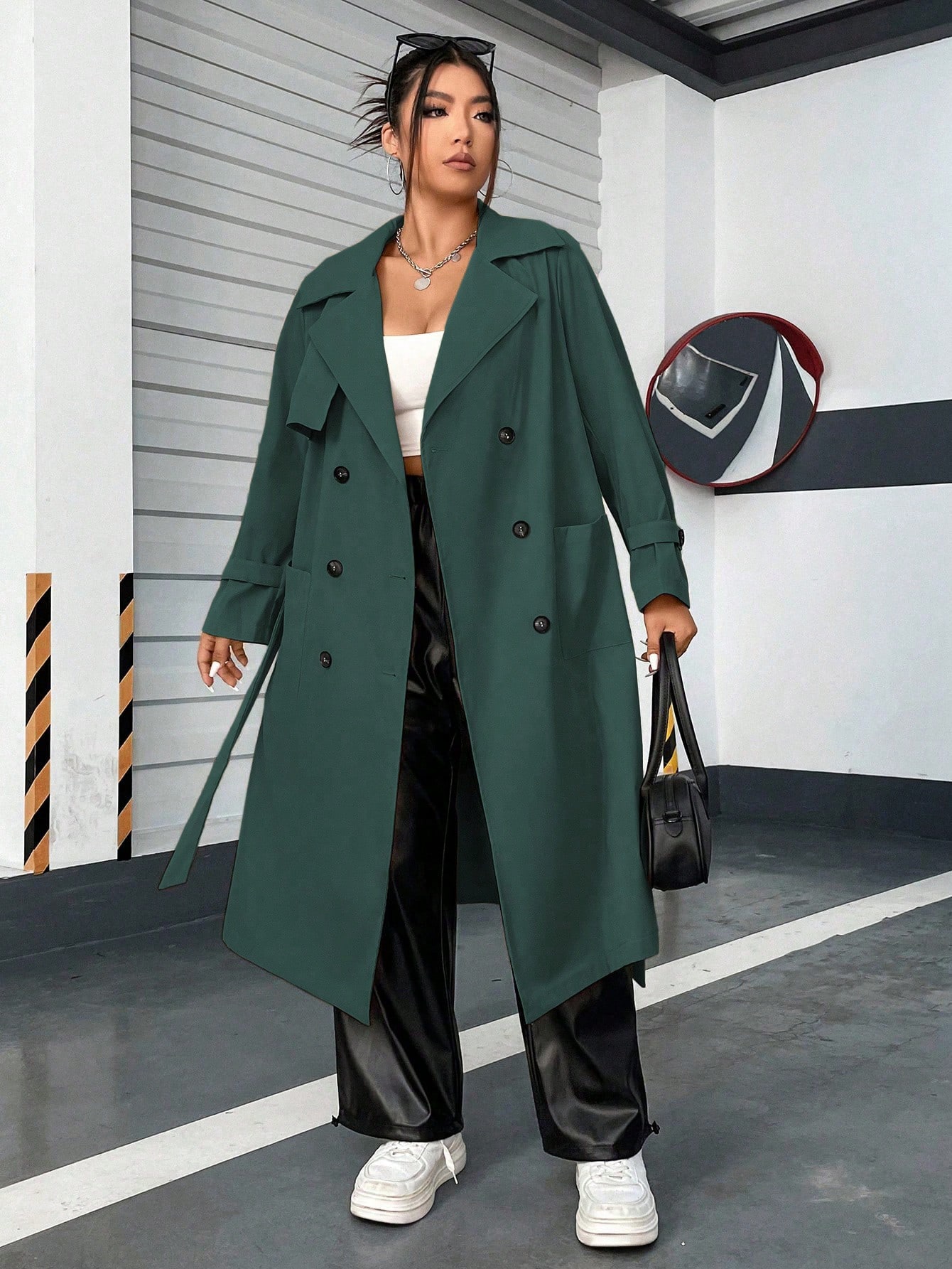 In Long Sleeve Plus Size Trench Coats