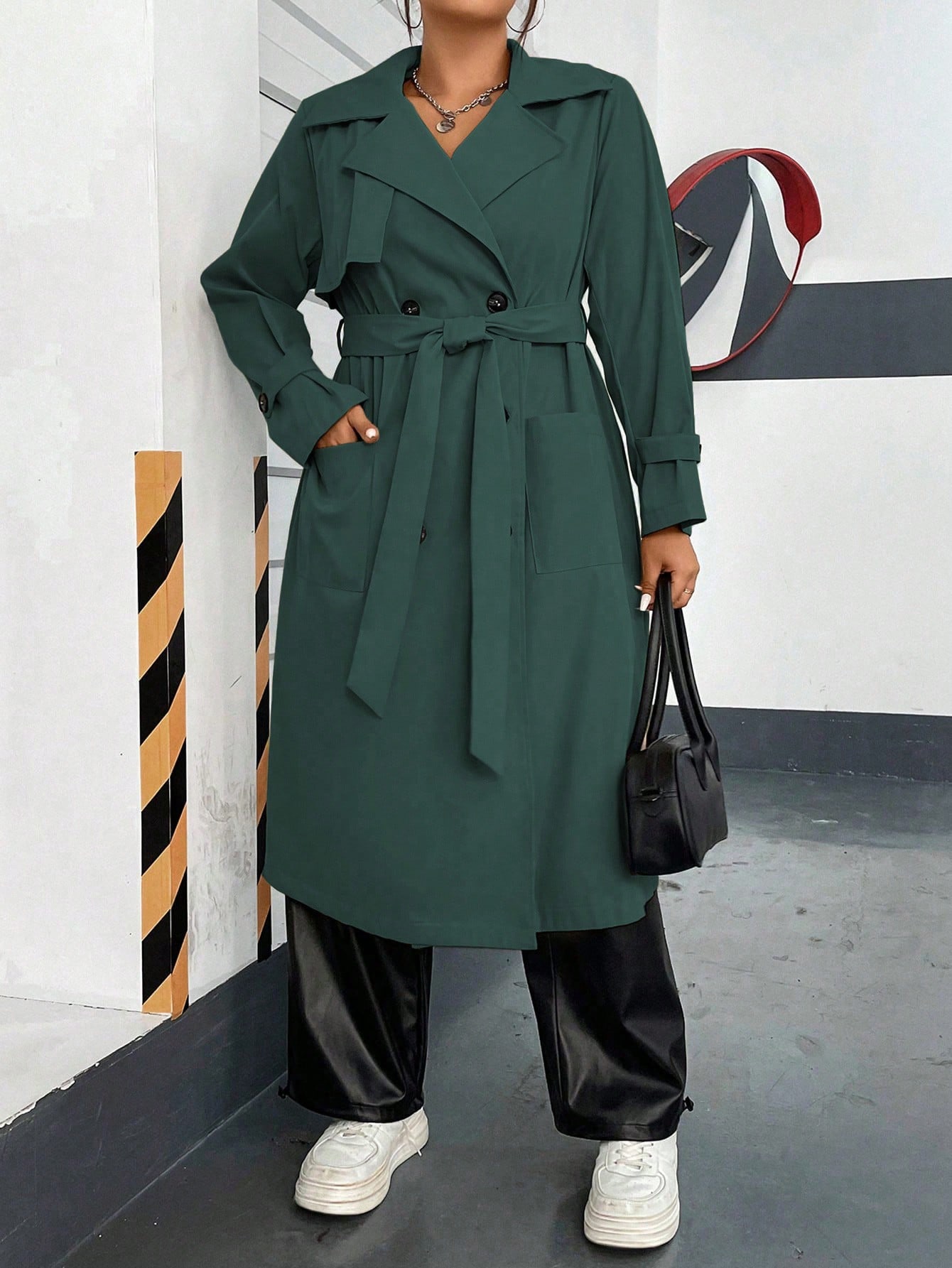 In Long Sleeve Plus Size Trench Coats