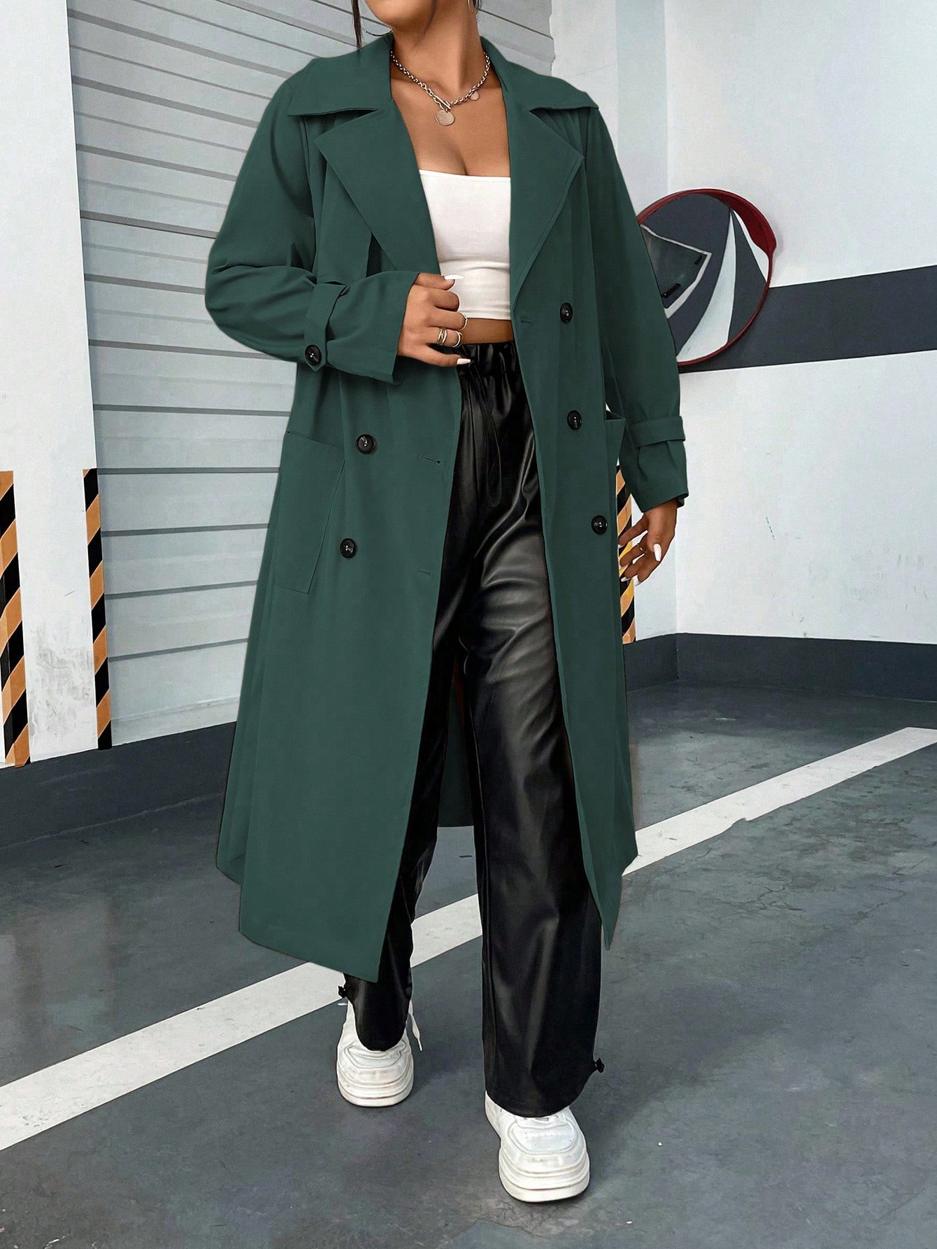 In Long Sleeve Plus Size Trench Coats