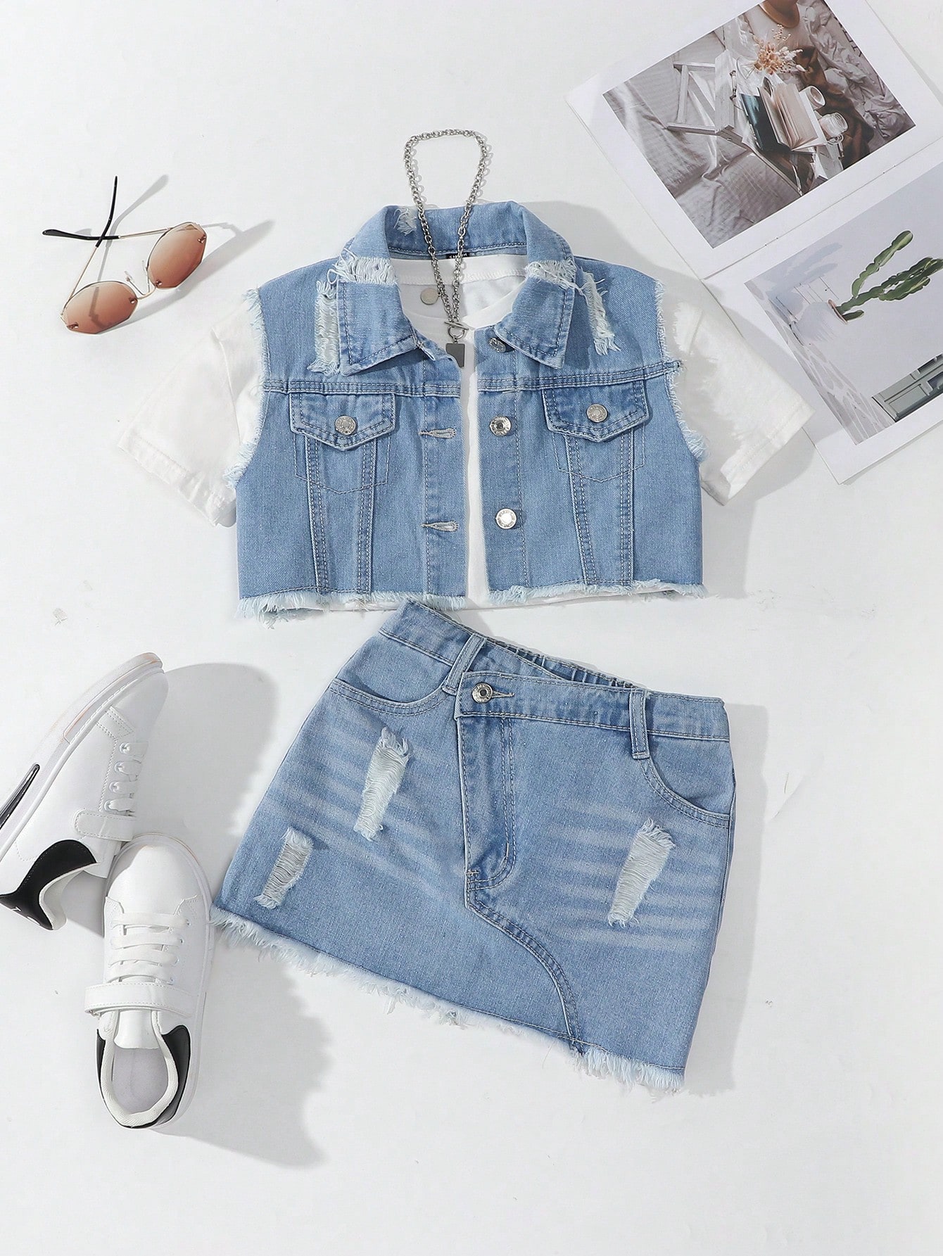 Tween Girls Denim Two-piece Outfits