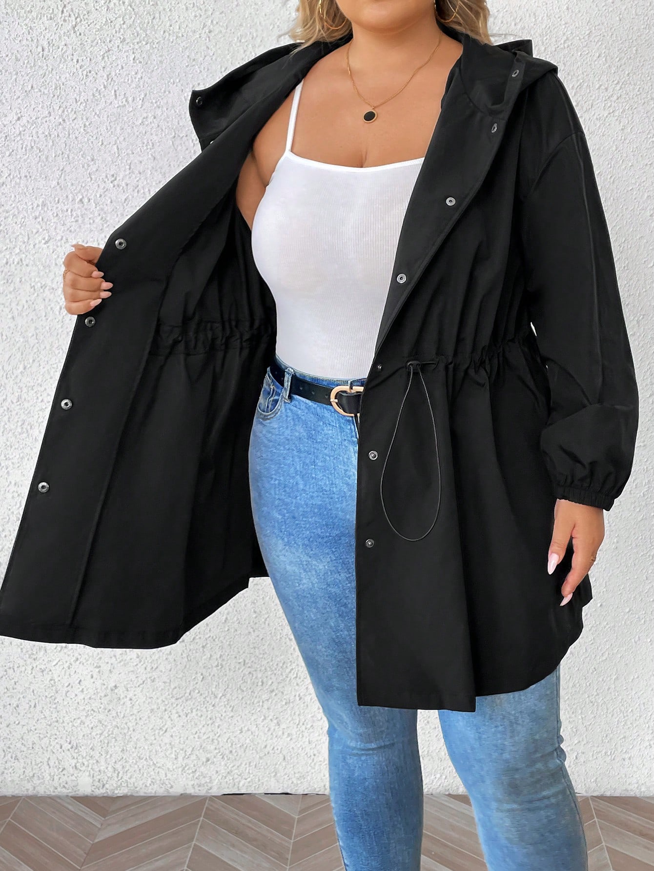 In Long Sleeve Plus Size Trench Coats