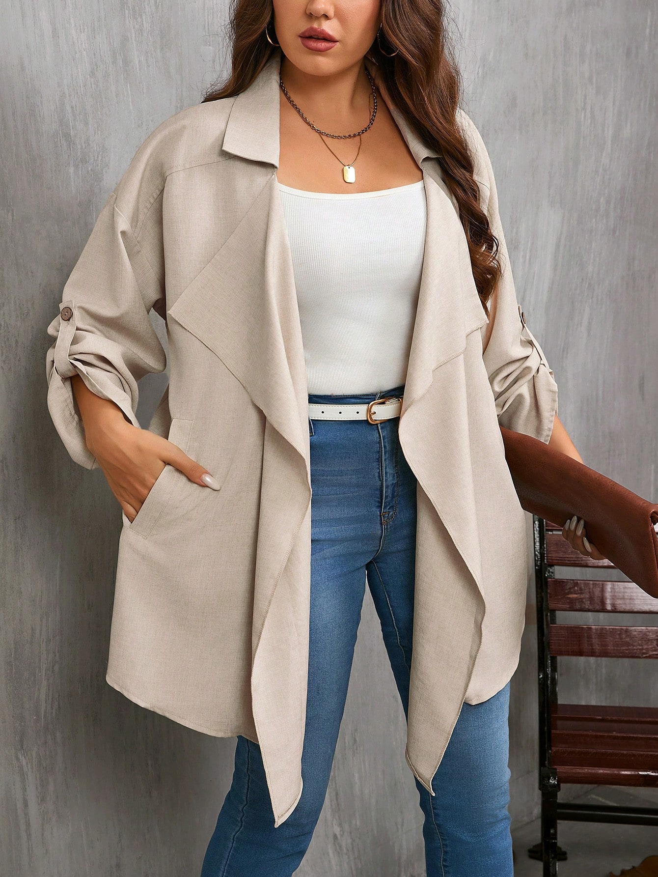 In Long Sleeve Plus Size Trench Coats