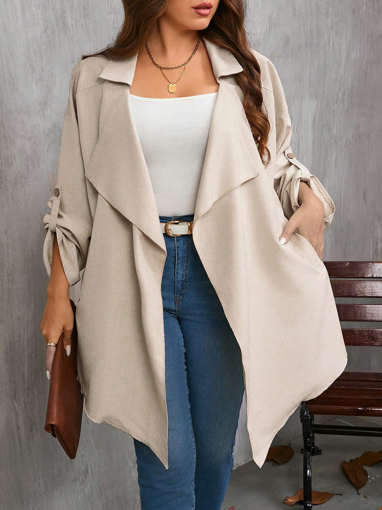 In Long Sleeve Plus Size Trench Coats