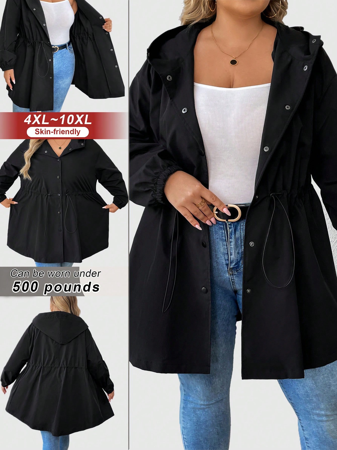 In Long Sleeve Plus Size Trench Coats