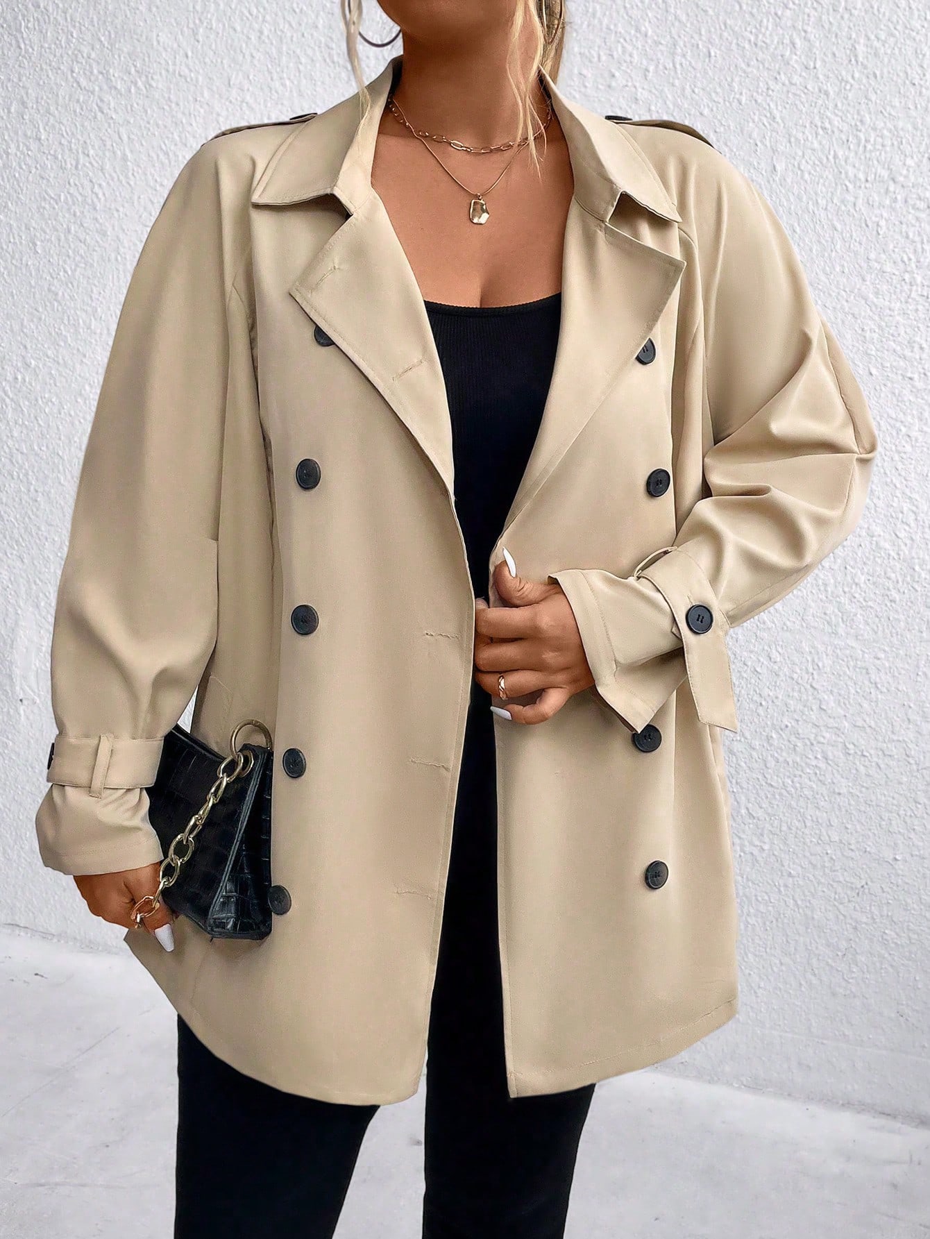 In Long Sleeve Plus Size Trench Coats