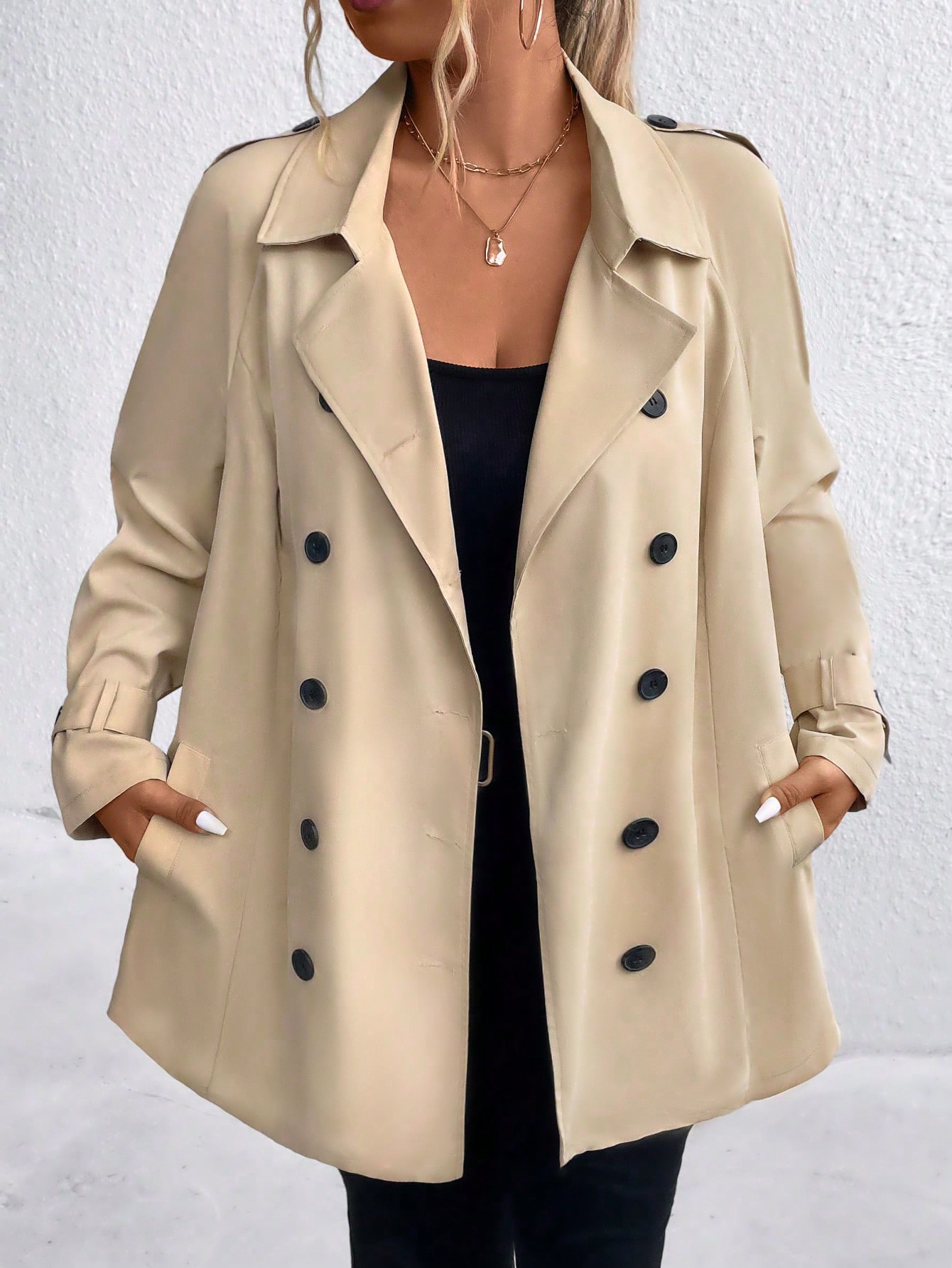 In Long Sleeve Plus Size Trench Coats