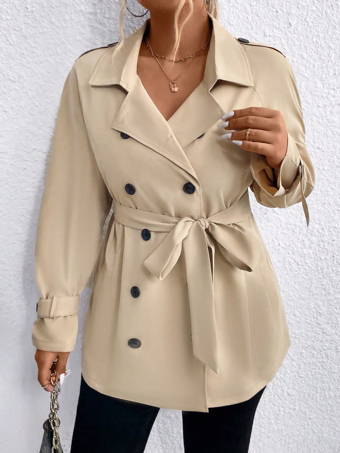 In Long Sleeve Plus Size Trench Coats