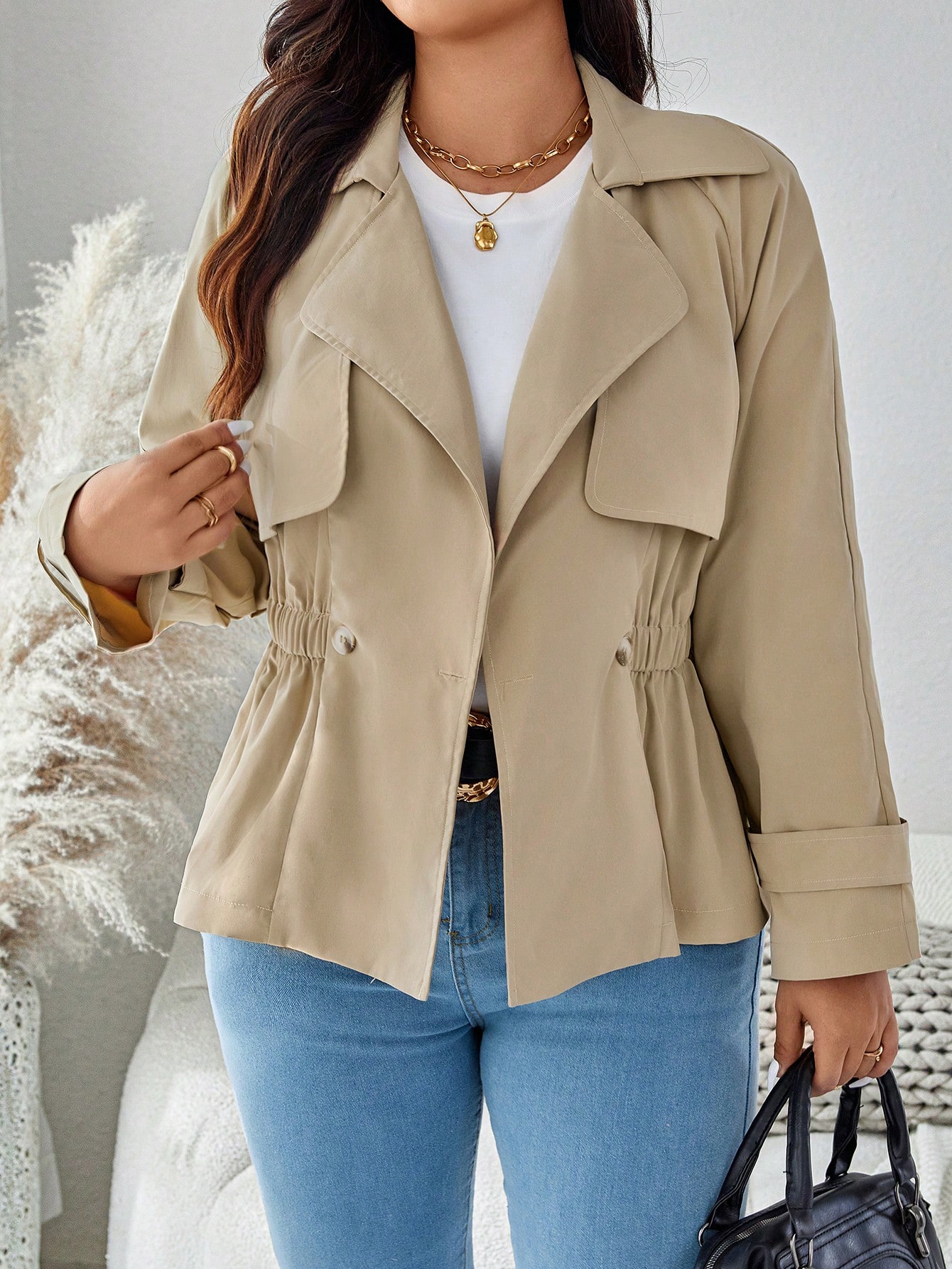 In Long Sleeve Plus Size Trench Coats