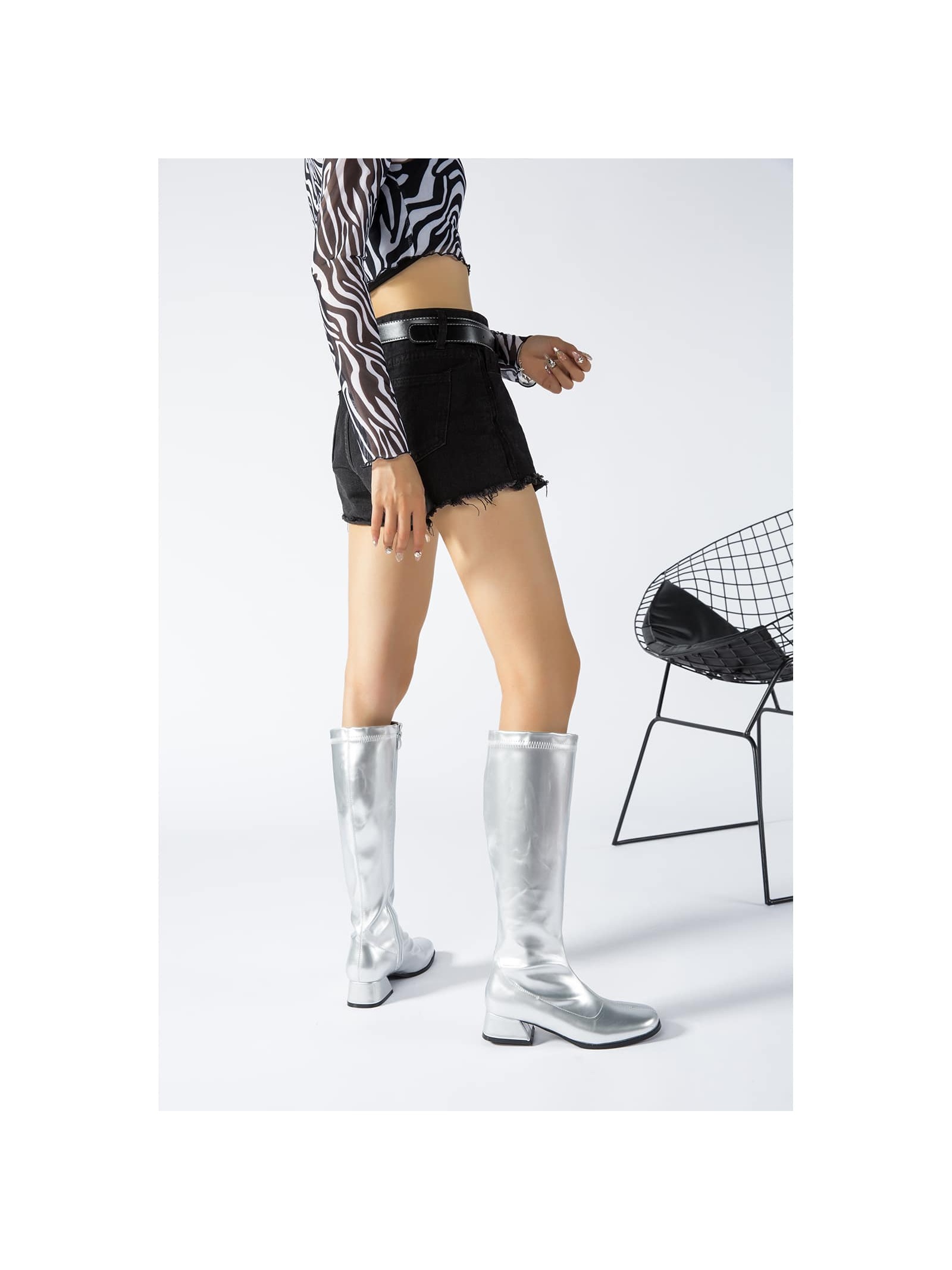 In Silver Women Knee-High Boots