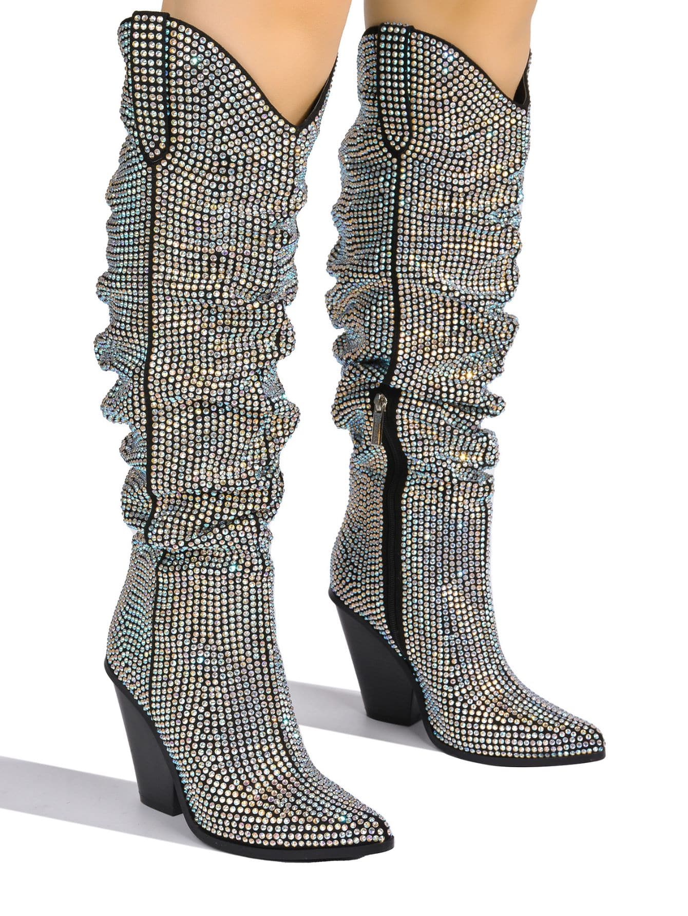 In Silver Women Knee-High Boots